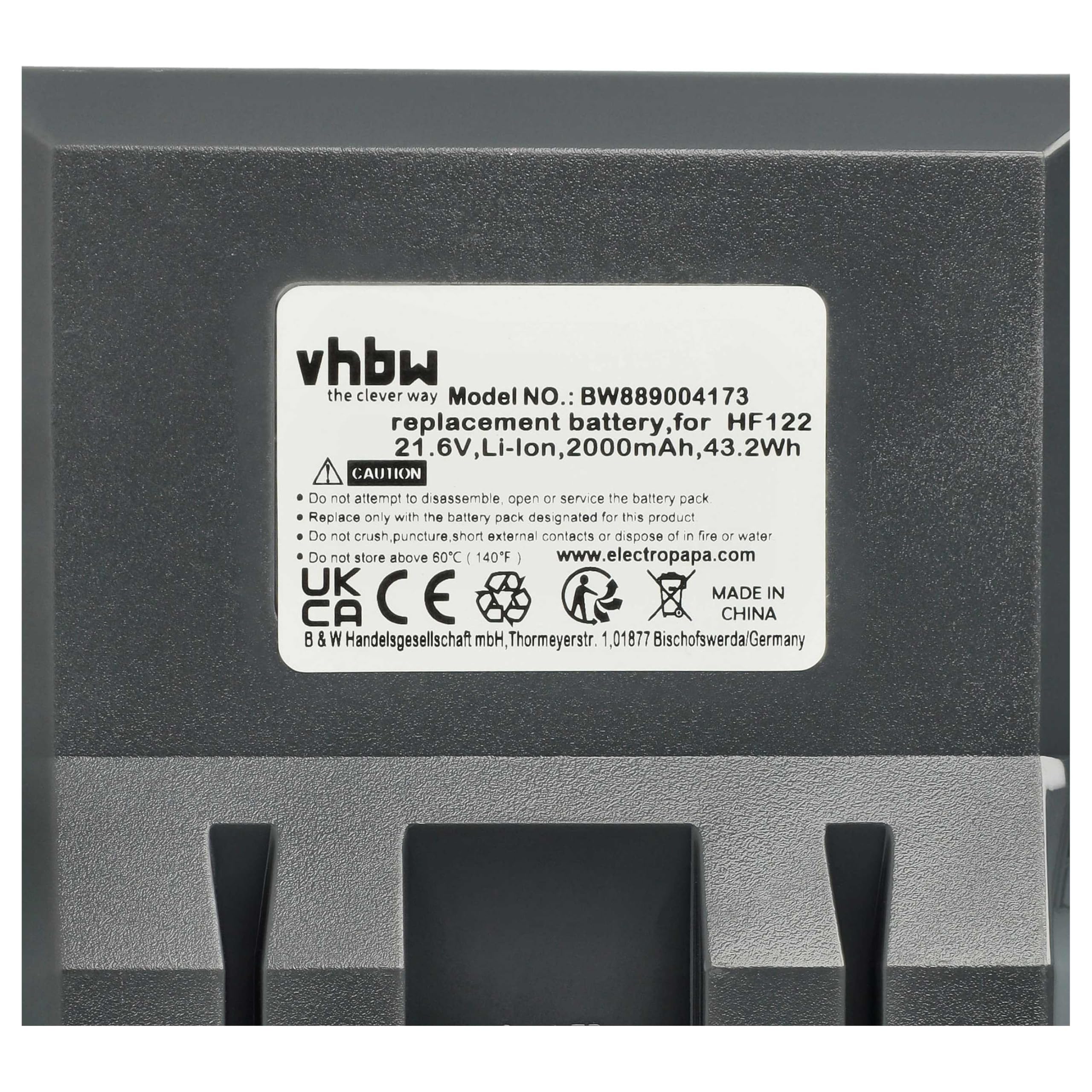 vhbw batteria compatibile con Hoover HF1, HF1 Home, HF122GPT, HF100, HF122RH home cleaner nero (2000mAh, 21,6V, Li-Ion)