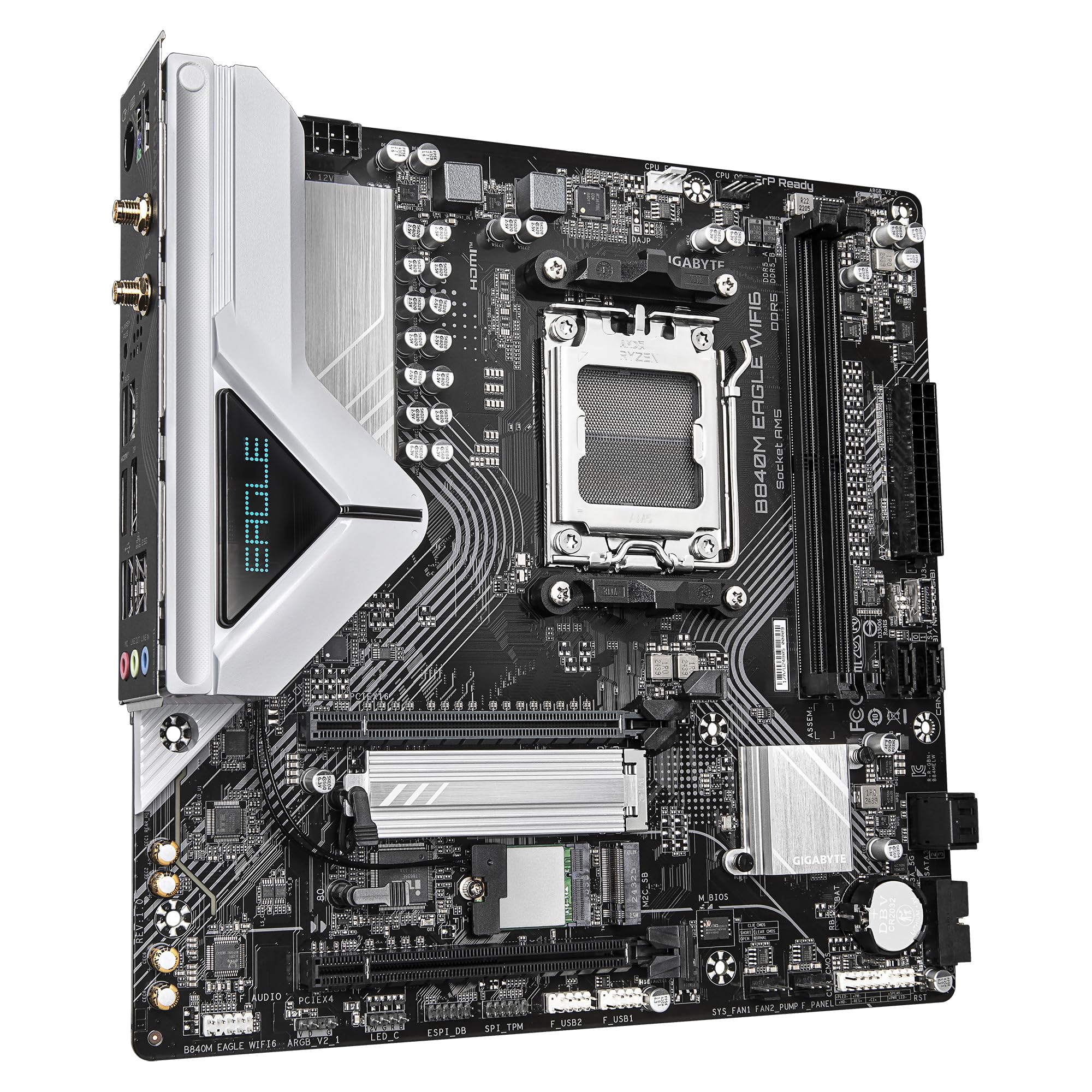 GIGABYTE B840M Eagle WIFI6 Placa Base – Procesadores AMD Ryzen 9000, VRM de 5+2+2 Fases, hasta 7600 MHz DDR5 (O.C.), 1 x M.2 PCIe 4.0 + 1 x M.2 PCIe 3.0, Wi-Fi 6, LAN 2.5 GbE, USB 3.2 Gen 1