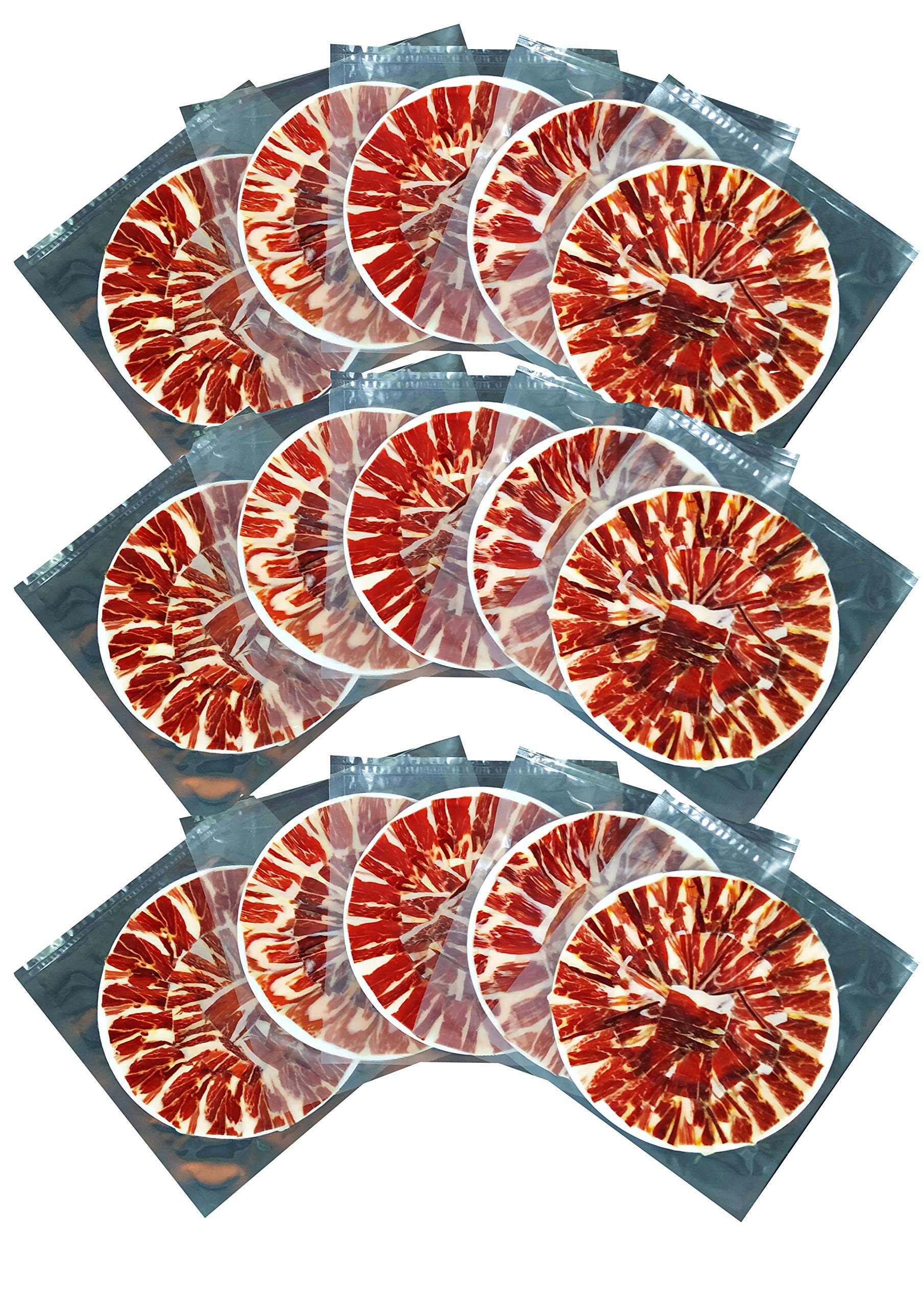 Loncheado al vacío de Jamón Bellota ibérico 100% del Valle de Los Pedroches cortado tipo cuchillo, sobres de 100 gr c/u (IBERICO-BELLOTA-PEDROCHES-JAMON-15-SOBRE)