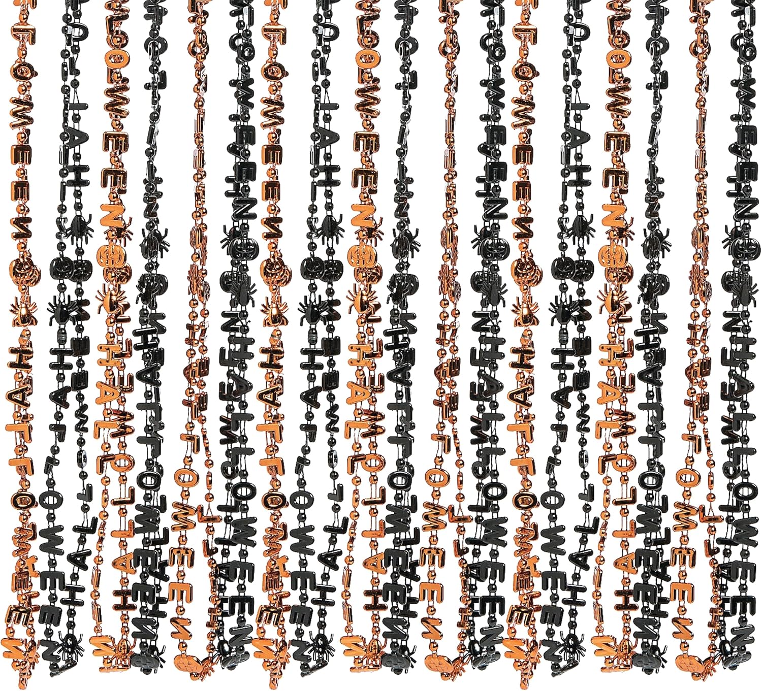Halloween Bead Necklaces - Bulk set of 48 metallic necklaces - Halloween Accessory and Supplies