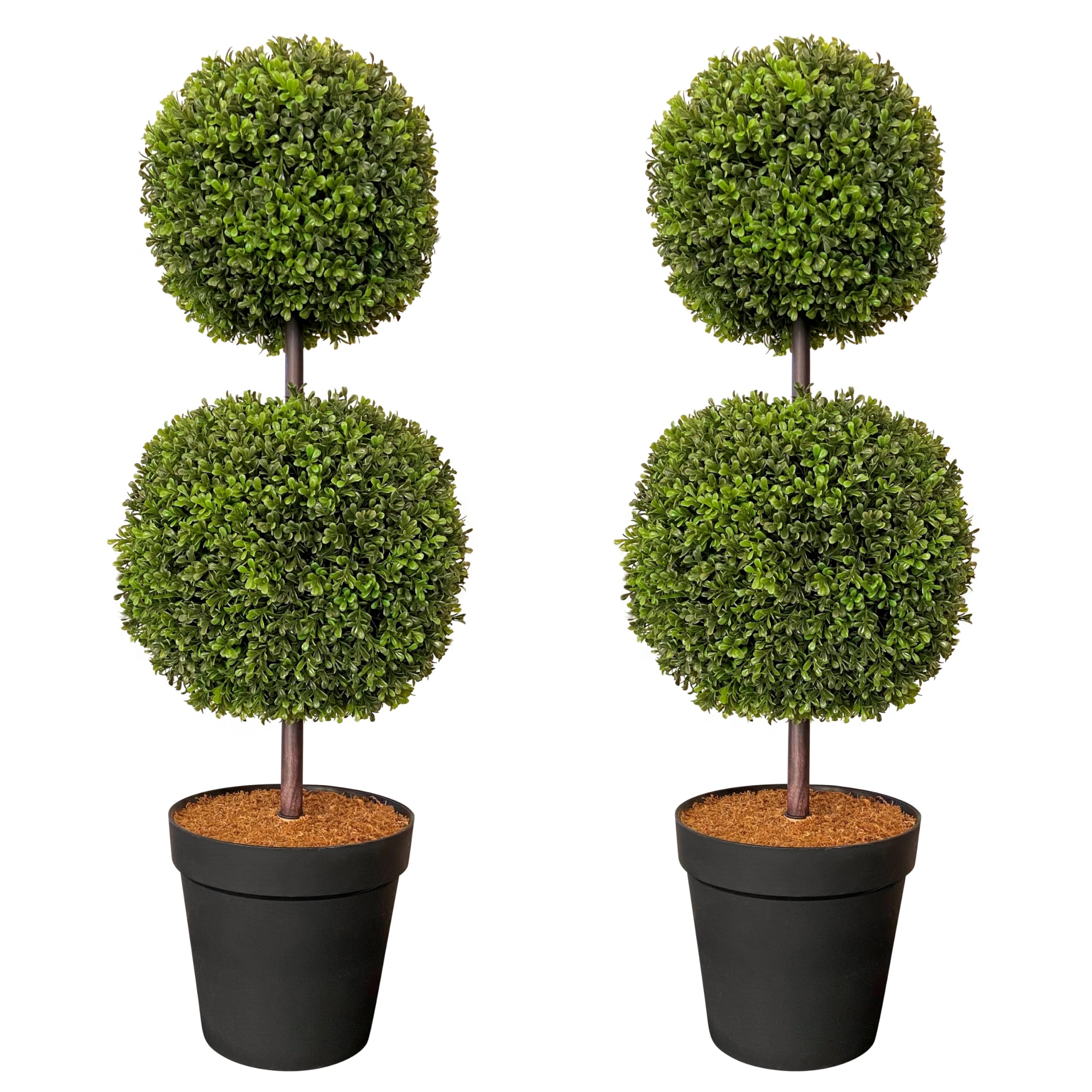 Haute Decor Adjustable Artificial Topiary Tree - Faux Boxwood Double Ball Topiary for Front Porch - Adjust The Space Between Topiary Balls (2)