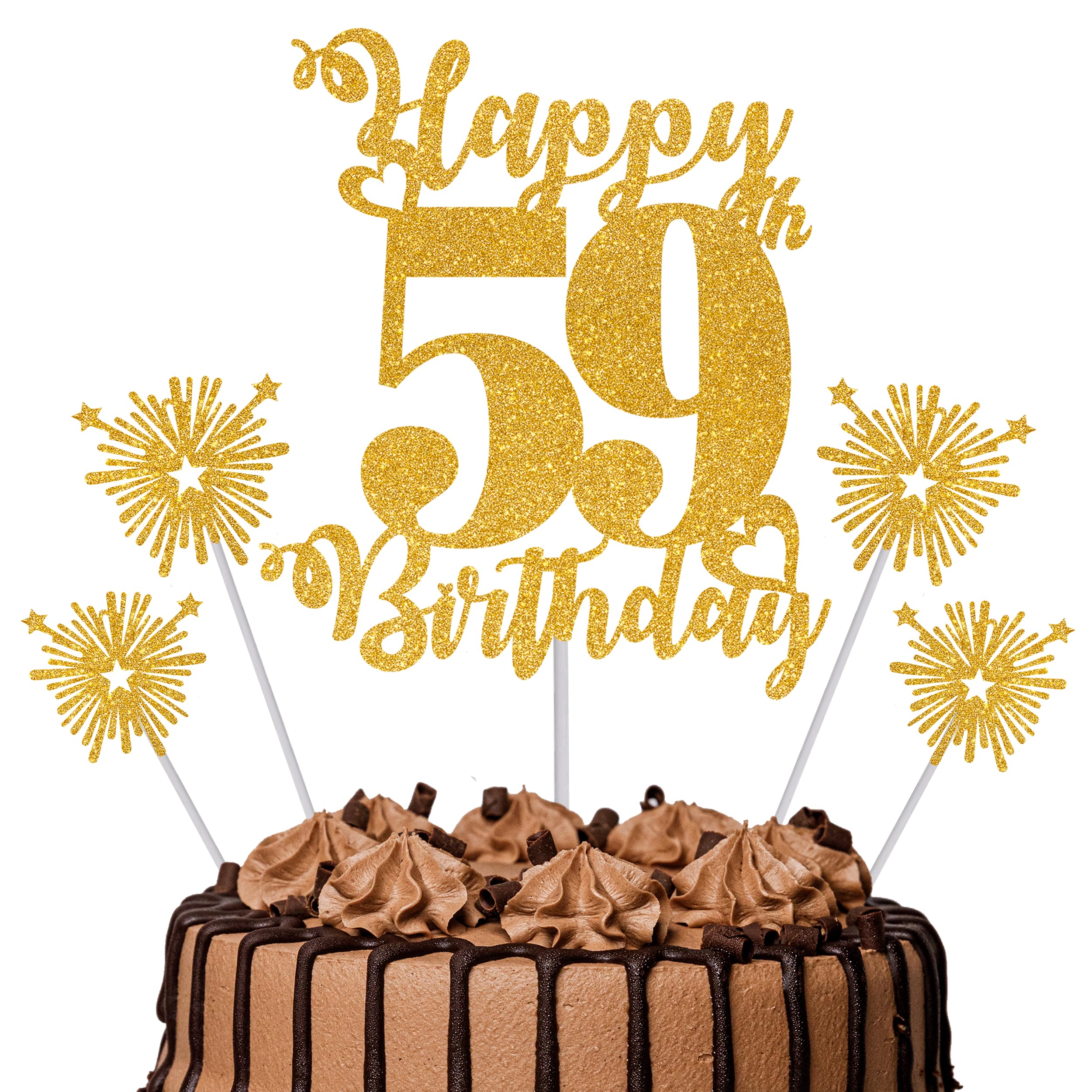 Gold Glitter 96th Birthday Cake Topper Set – 5 Piece Premium Glitter Birthday Decoration & Party Supplies for Men, Women & Kids – 96th Birthday — view 97