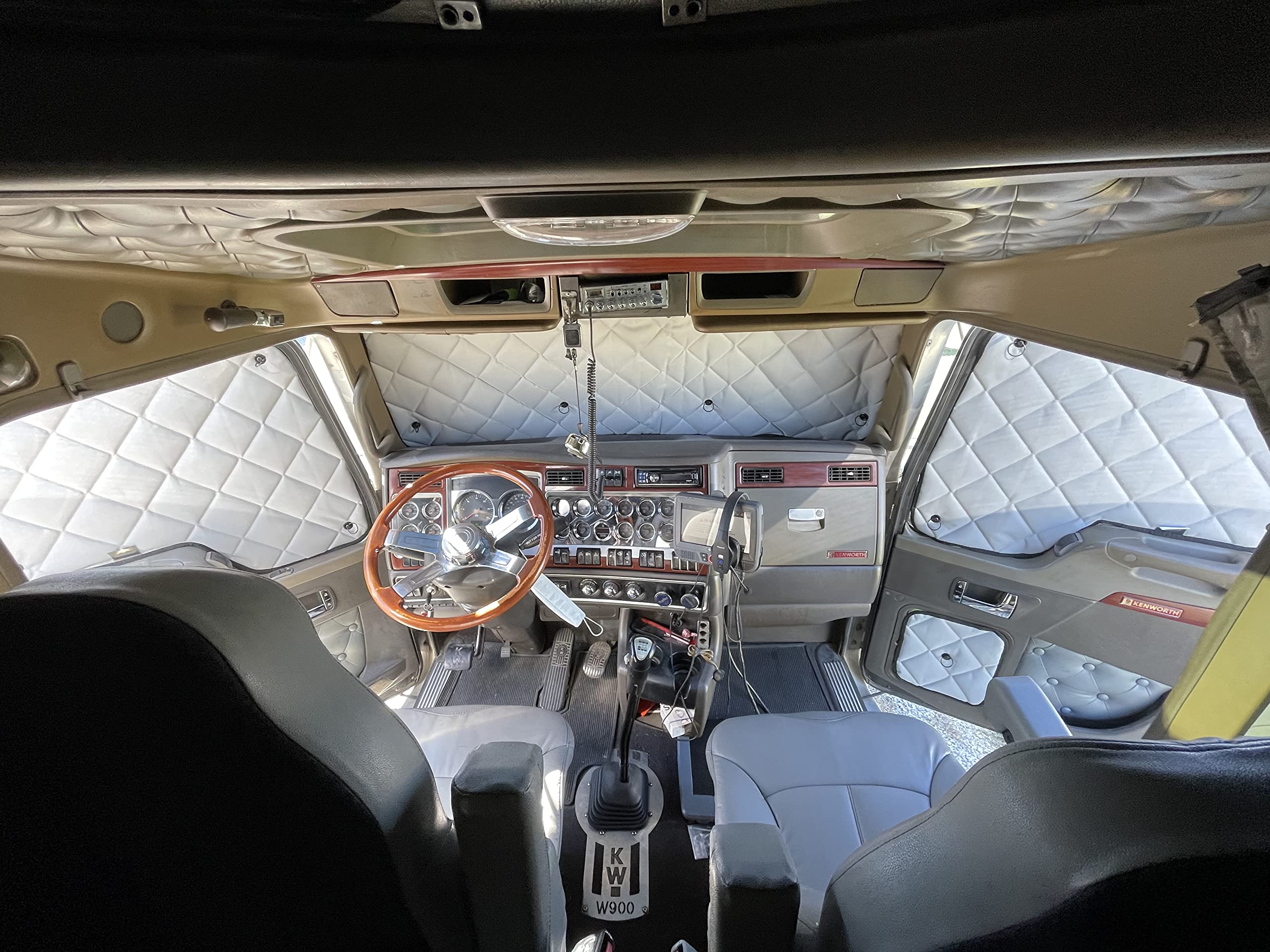 Insulated Blackout Window Covers in Grey Color by ZenEclipse® Fits Kenworth T600/T660/T800/W900 with Newer Style Daylight Doors (1125D Series) Set of 4