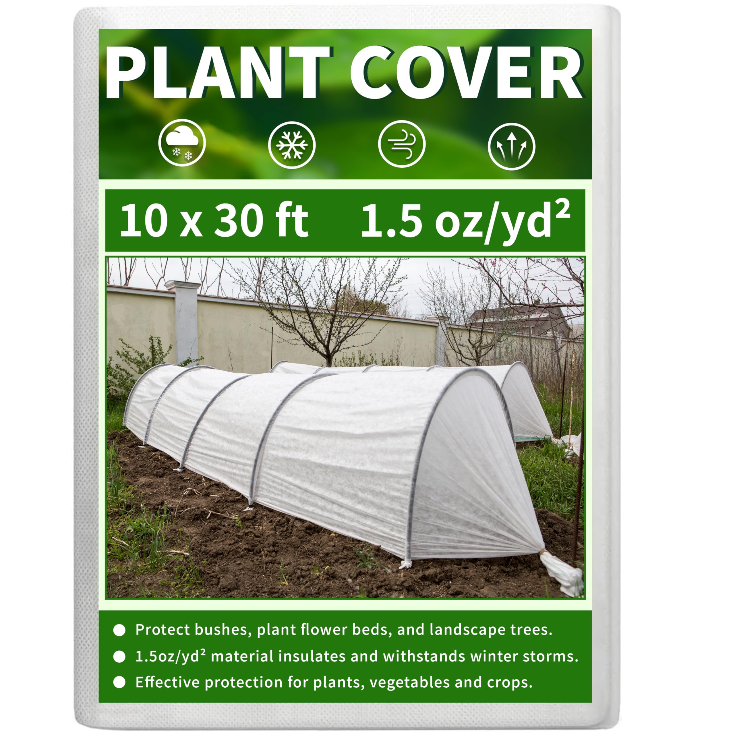 Cubiertas para plantas de 10 x 30 pies, protección contra la congelación, paños de 1.5 onzas/yd², manta para plantas para cama de jardín elevada de invierno, cubierta de jardín para nieve, árbol