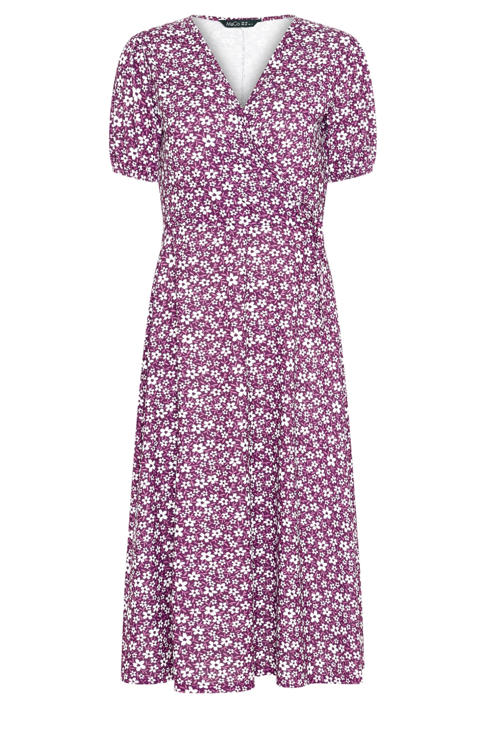 M&Co Women's Purple Berry Red Ditsy Floral Midi Wrap Dress