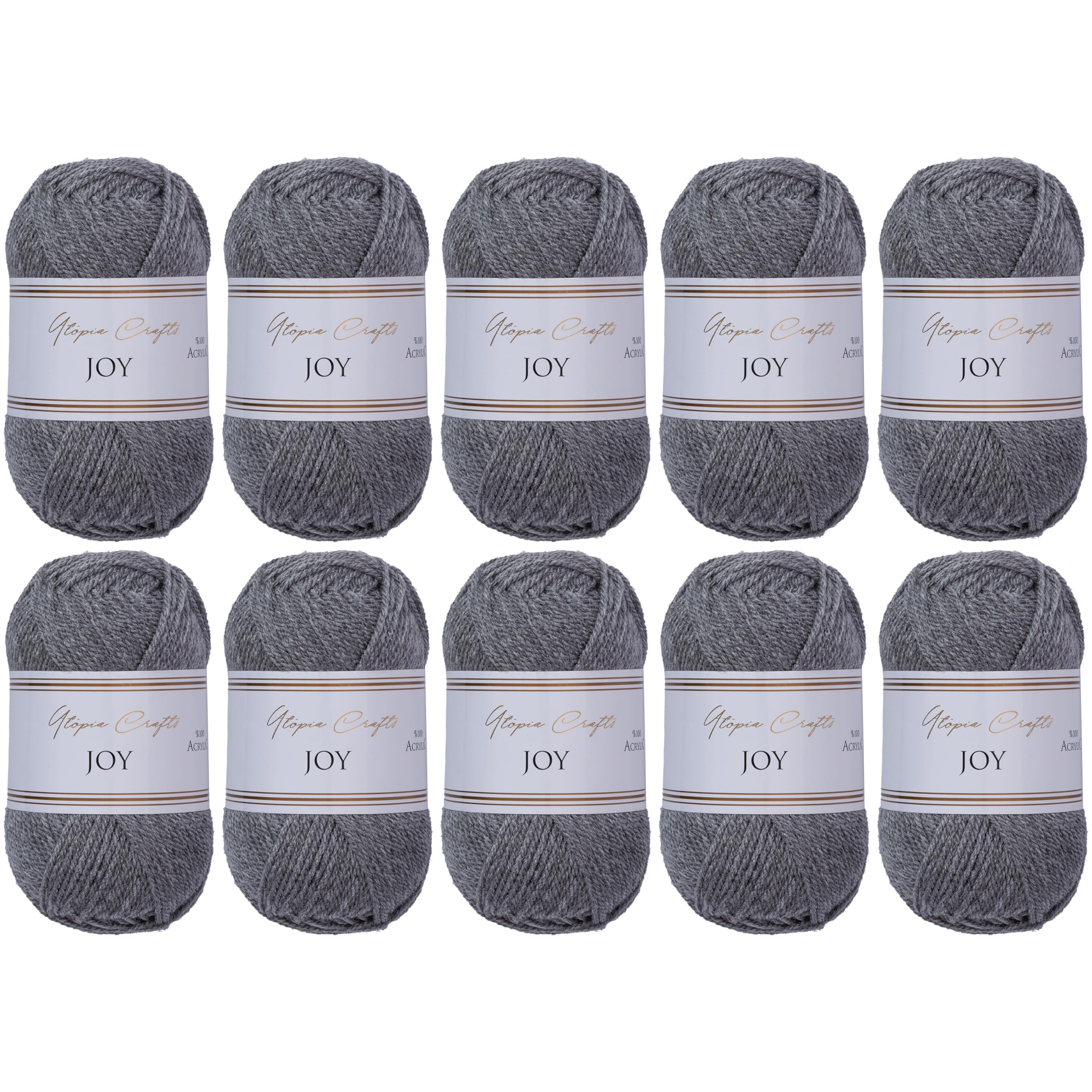 Utopia Crafts Joy Plain Knitting and Crochet Yarn, Soft, Easy Care, 100% Polyacrylic, 10 x 50 g Ball, 150 m (Grey Melange)