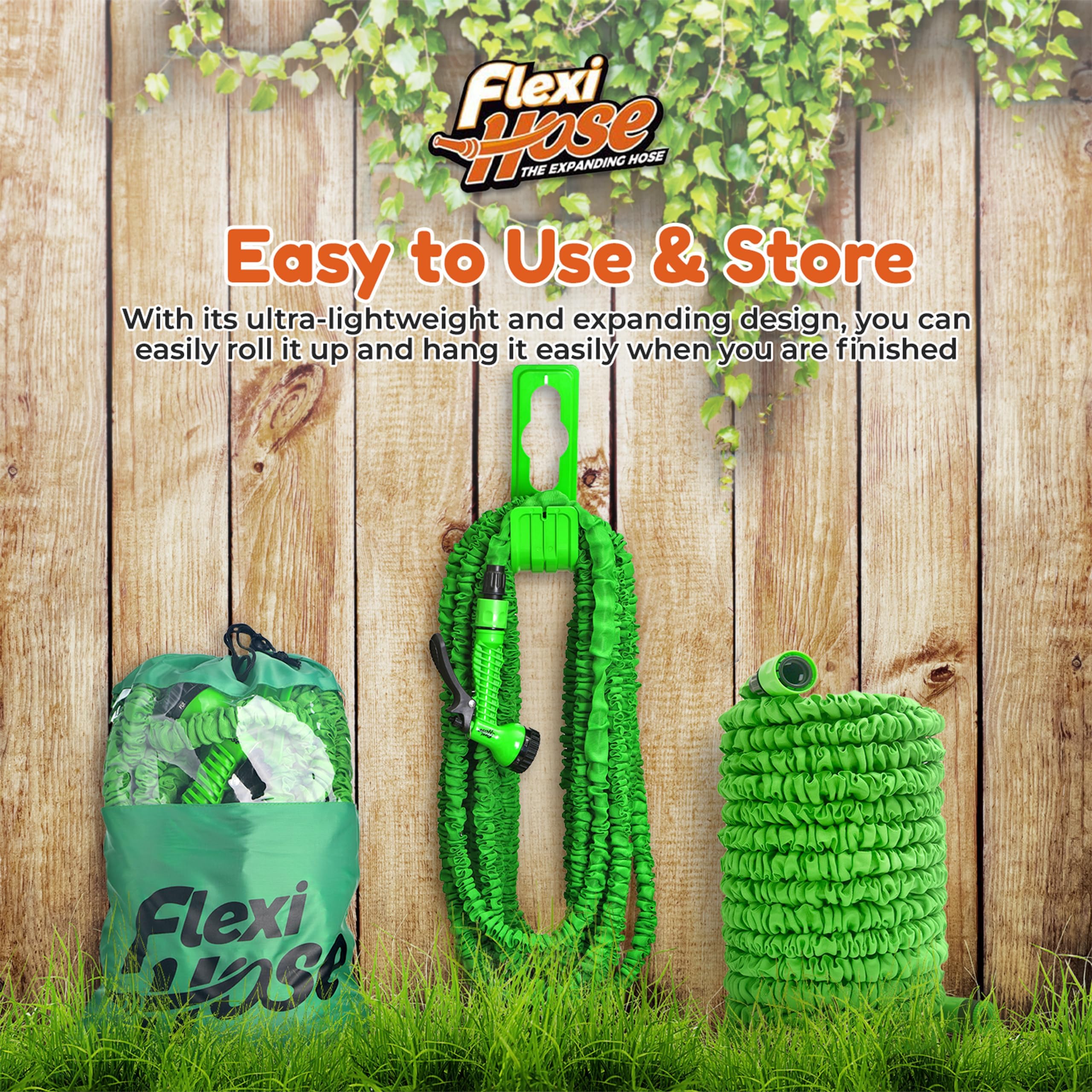 Flexi Hose 30 m erweiterbarer Gartenschlauch, einziehbarer Wasserschlauch, Grün | Inklusive Sprühdüse mit mehreren Funktionen, perfekt für Gartenbewässerung, Rasenpflege, Autowäsche und Außenreinigung