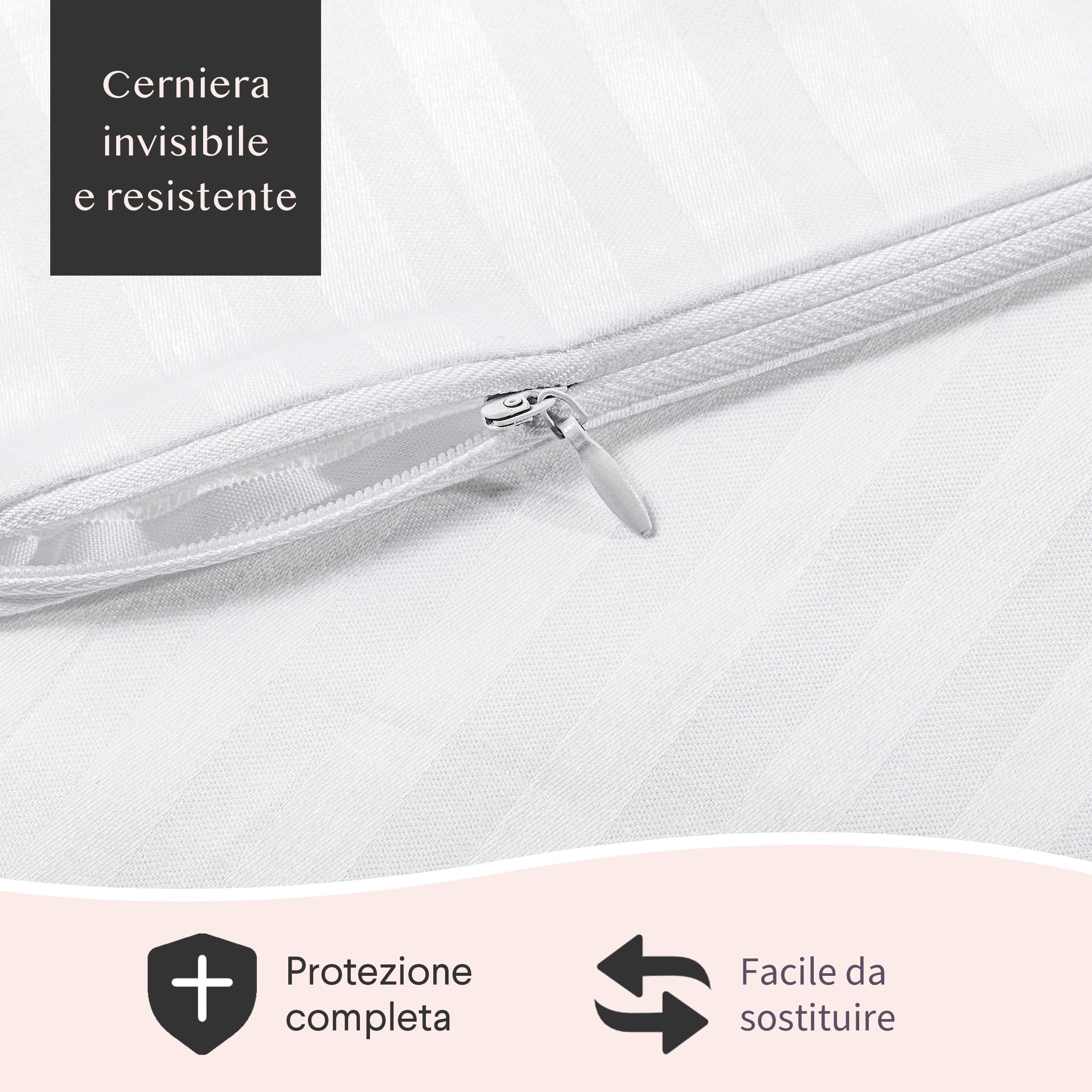 FAUNNA Federe cuscino letto cotone 50x80 cm, confezione da 2 — 100% cotone, traspiranti e silenziose, con cerniera nascosta, certificazione OEKO-TEX