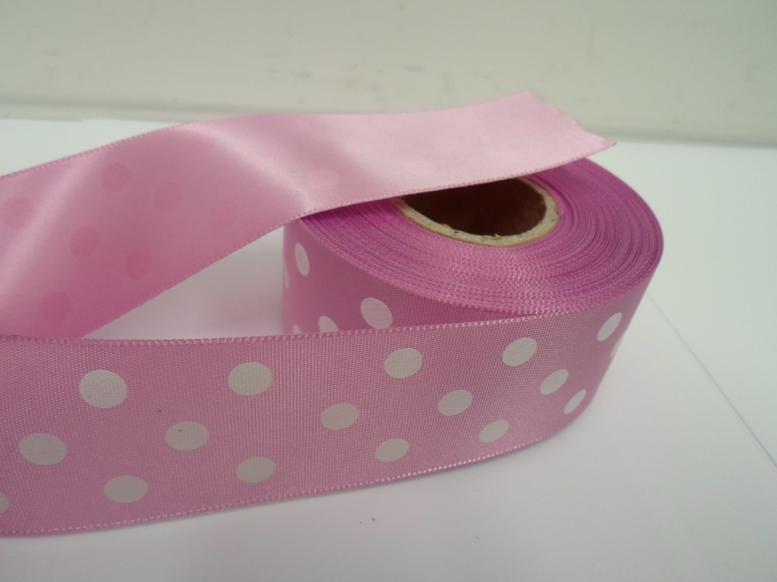 2 metres (Cut from Reel) x 38mm Polka dot Satin Ribbon Bright Pink with White Spots dots 38 mm 3.8cm 1.5" 1.5 Inch