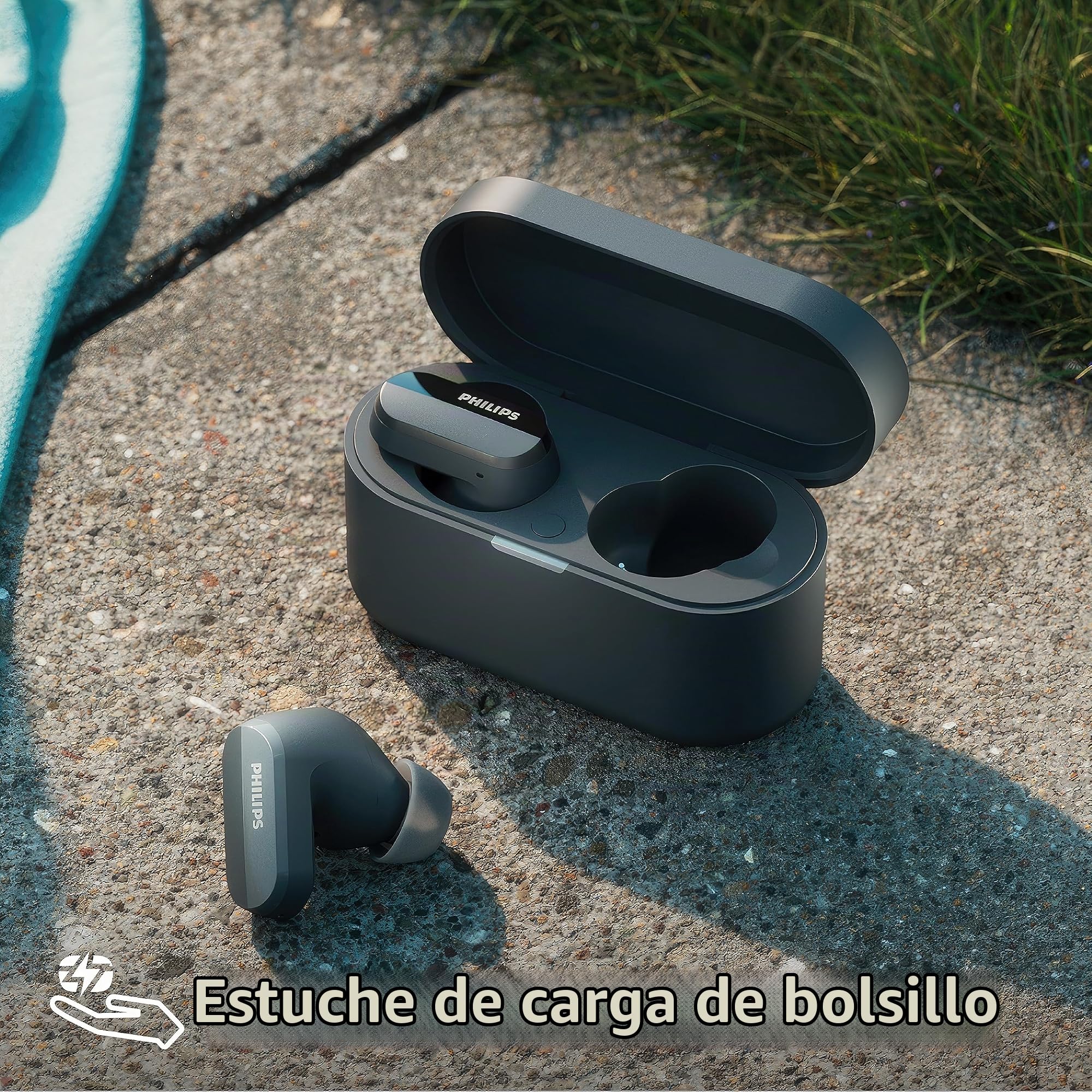 Philips TAT3508BK/00 Auriculares True Wireless Bluetooth con cancelación De Ruido y micrófono | Auriculares de Silicona con Sonido Natural | hasta 21 Horas De Reproducción | Cable USB-C | Negro