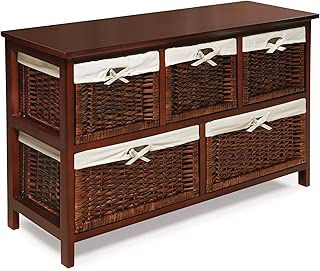 Five Drawer Storage Organization Unit with Lined Wicker Baskets - coolthings.us