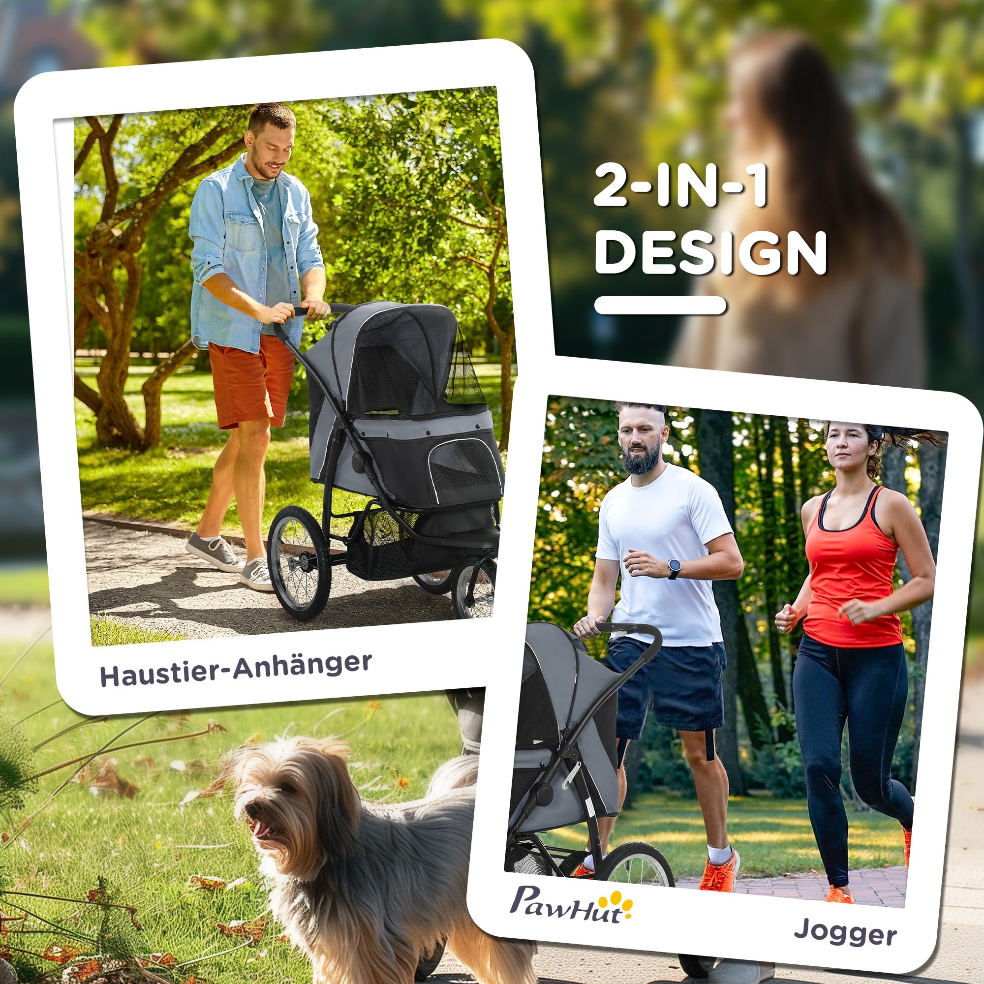 Poussette pour chien PawHut, poussette pour chat avec réflecteurs, poussette pliante pour chien avec panier de rangement, protection solaire, fenêtre en filet, trolley pour petits et moyens chiens,