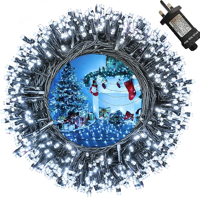 Moxled Christmas Tree Lights White - 35M 350 LED Outdoor Christmas Lights Waterproof, Timer, 8 Modes Expandable Fairy String Lights Mains Powered for Outdoor Indoor Xmas Tree Decorations