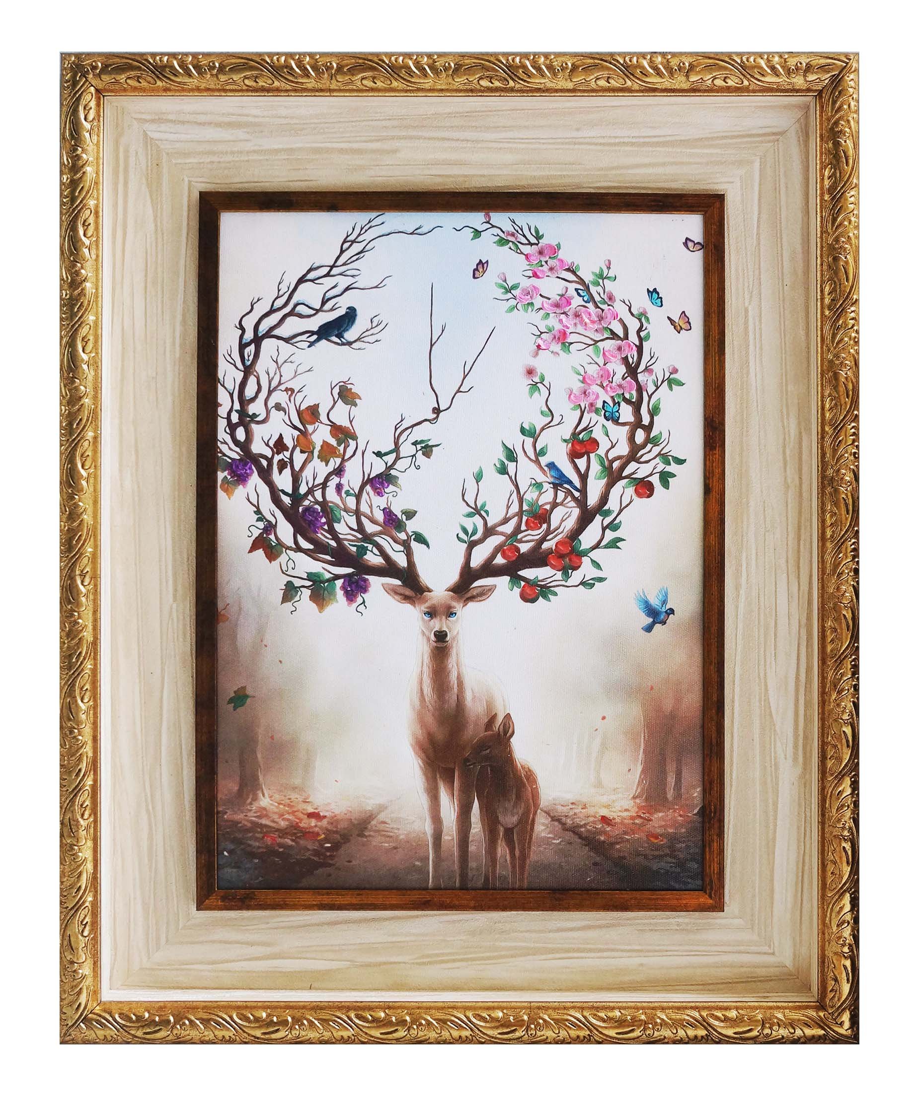 Framed Oil Paintings 3D Elk For Wall Decoration Art Ready to Hang for Living Room Dinning Room Home and Wall Art Decoration Size(16”X20”) By Vafoream-Christmas Decorations for Home