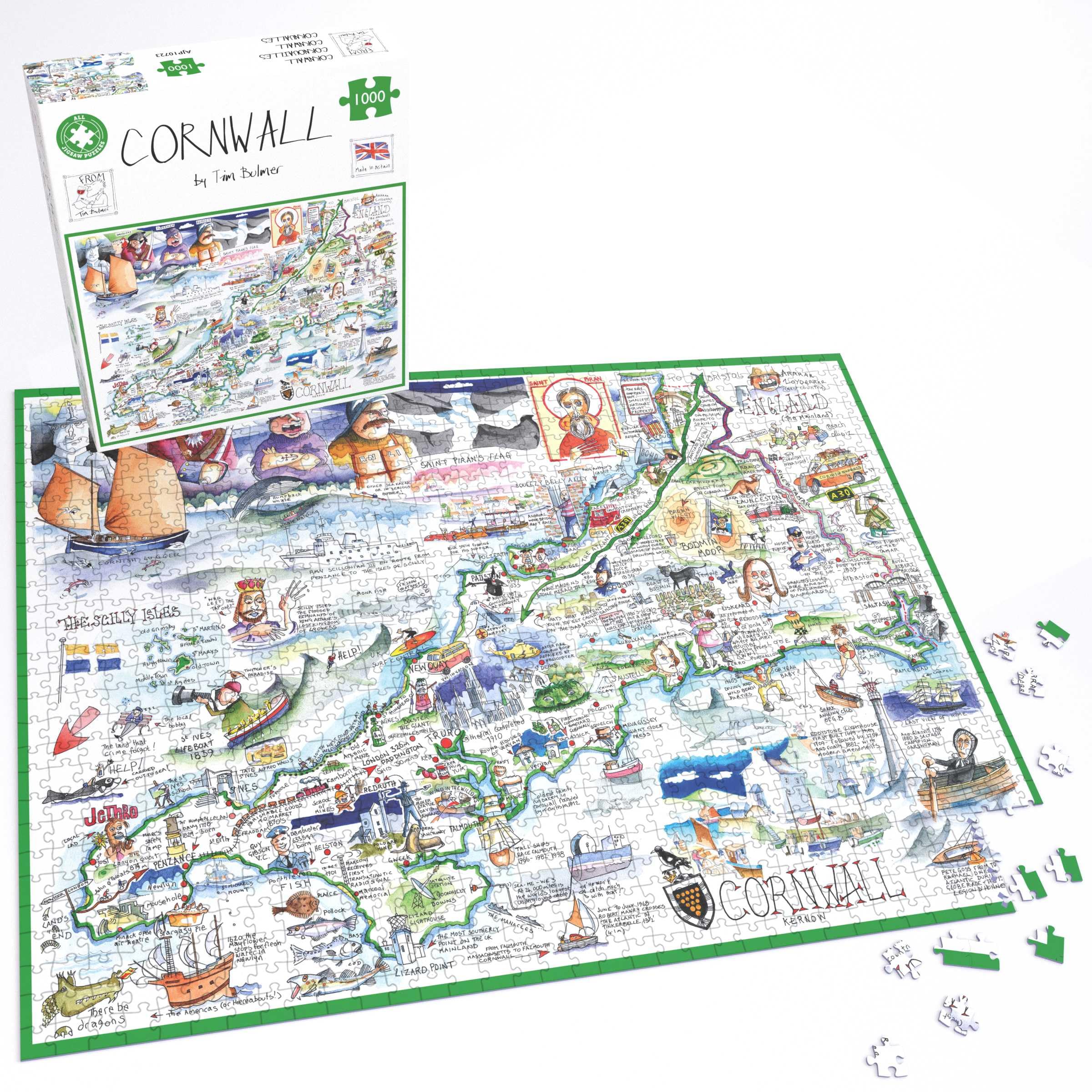 Comical Map Of Cornwall, Artwork By Tim Bulmer - 1000 Piece Puzzle For Adults