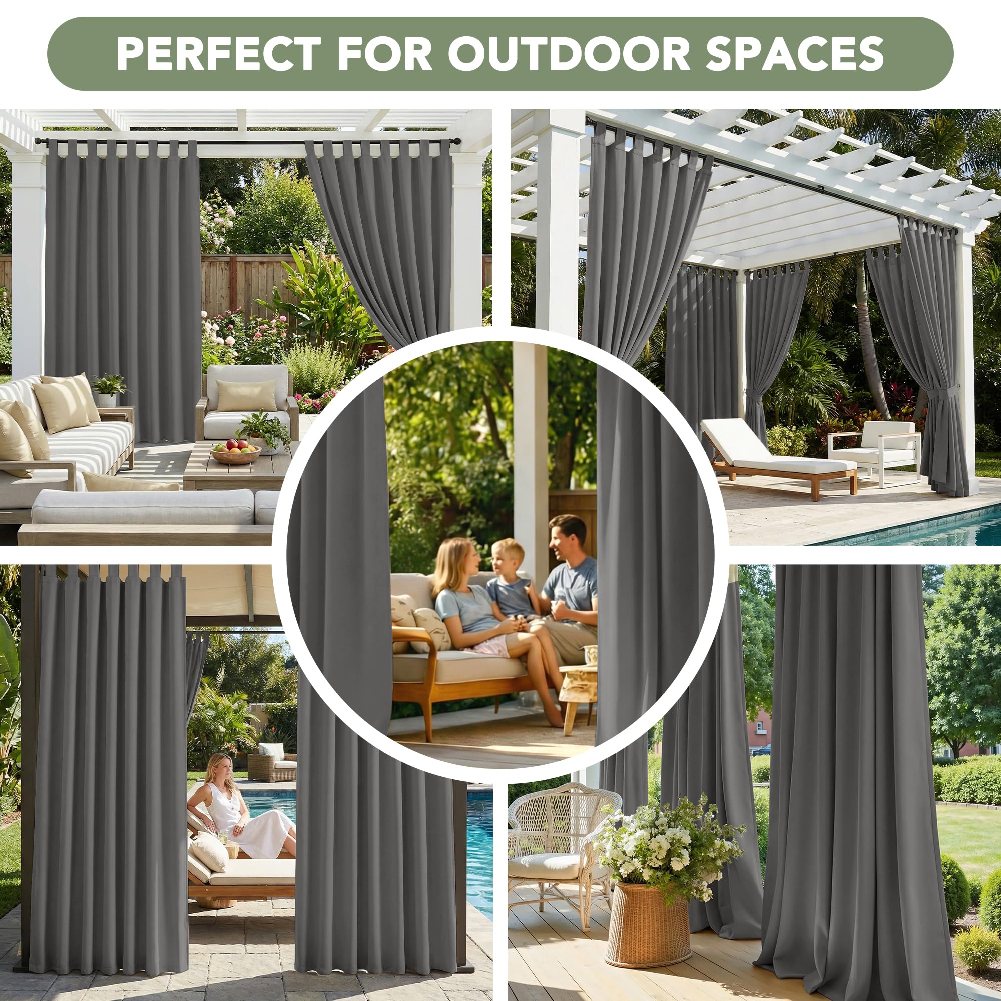 Deconovo Tende da Sole per Esterno 132x214 cm, Set da 2 Tende Idrorepellenti Oscuranti e Termiche con Passanti, per Gazebo, Pergola, Balcone, Terrazza e Veranda, Grigio Chiaro