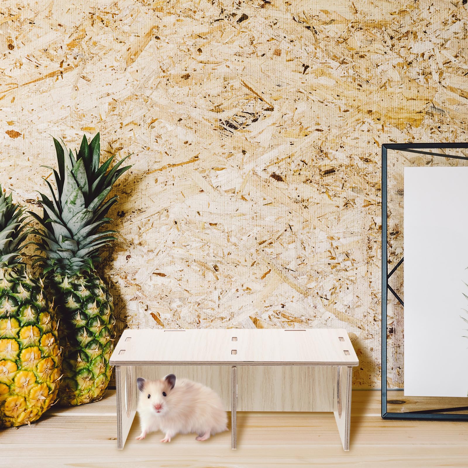 BESTonZON Casa de Madera Juguete Masticable Diseño Transparente y Dos Habitaciones para Hámster para Cobayas y Conejos, Adecuado para Verano E Invierno