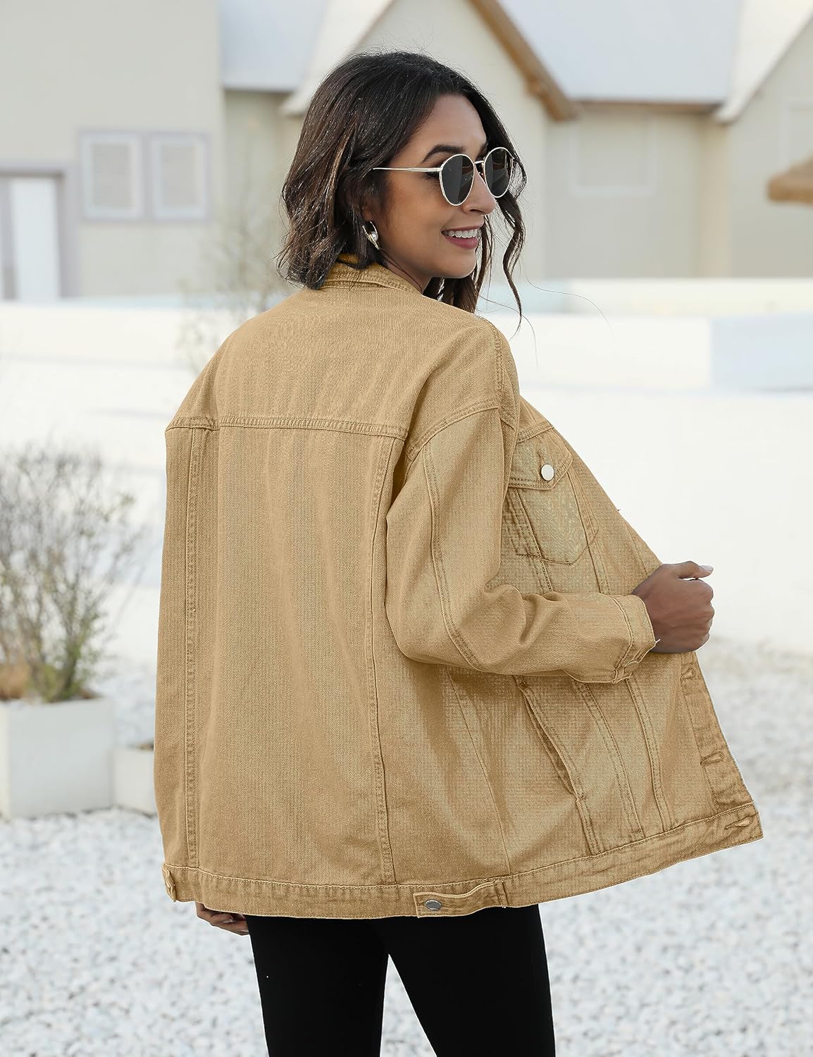 Omoone Women’s Oversized Mid Long Denim Jacket Jean Biker Coat