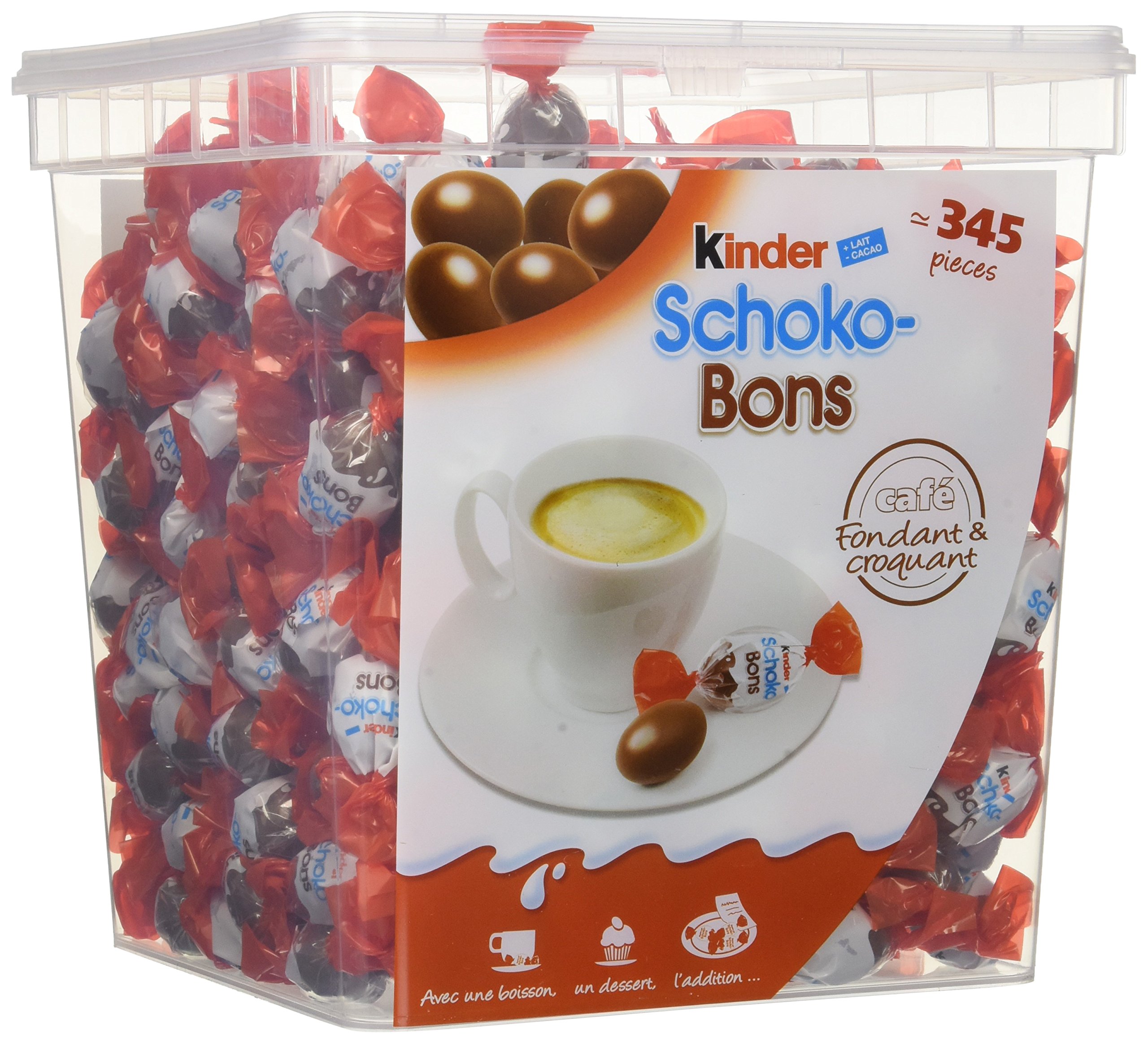 Kinder - Box Schoko-Bons - Environ 345 pièces - 2 kg - Chocolats au lait fourrés lait & noisettes - Emballage individuel - Format familial partage fêtes écoles | Chocolats au lait fourrés aux noisettes - anniversaire, piñata, kermesse, école, goûter - for