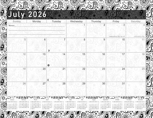 Miniatura 2 de Calendario mensual 2024-2025 de pared/escritorio encuadernado en espiral, calendario de escritorio de 18 meses, calendario de pared (cachemira negra