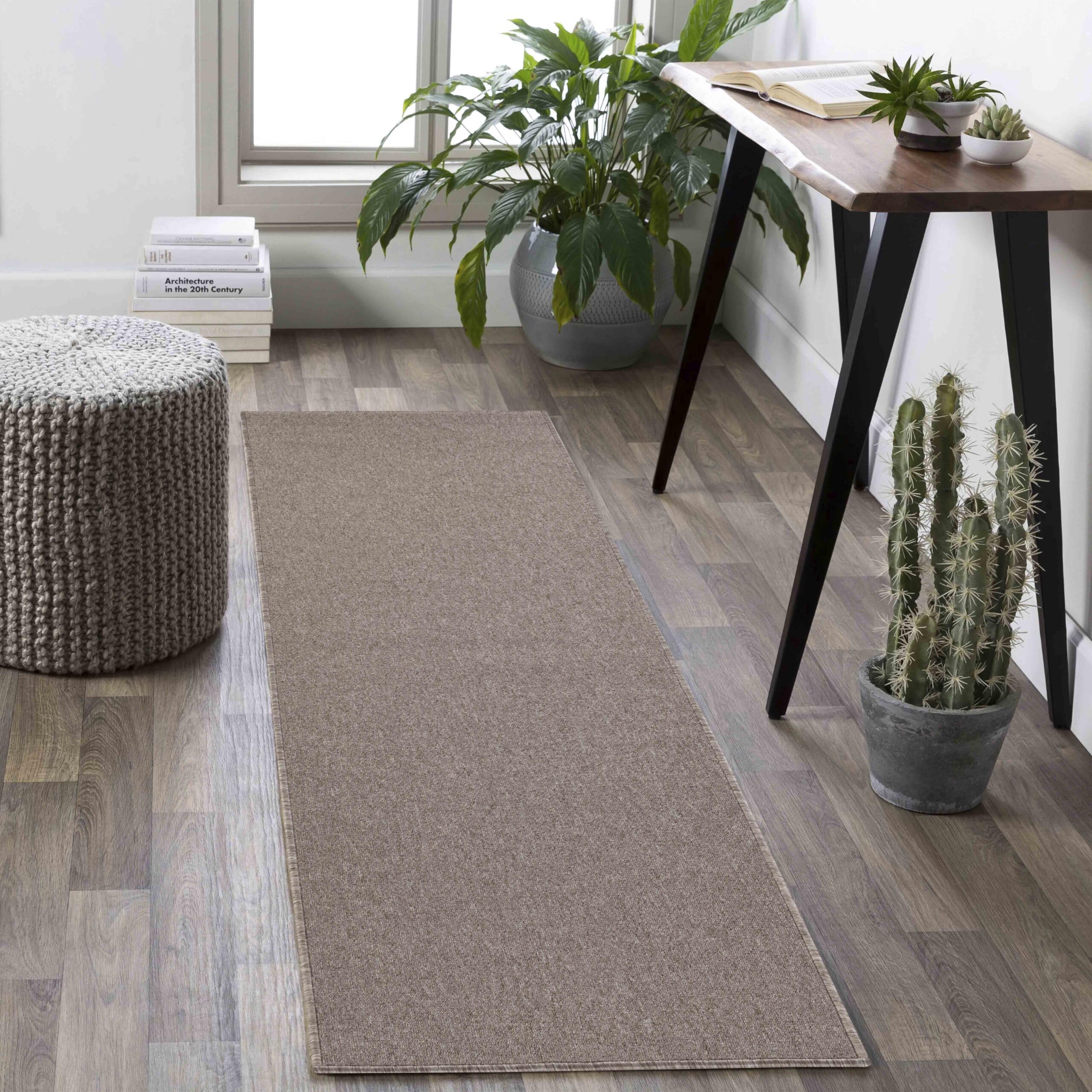 Simple Low Pile Rugs Living Room – Modern Tufted Area Rugs for Living Room with Felt Backing Dark Beige 60x220 cm