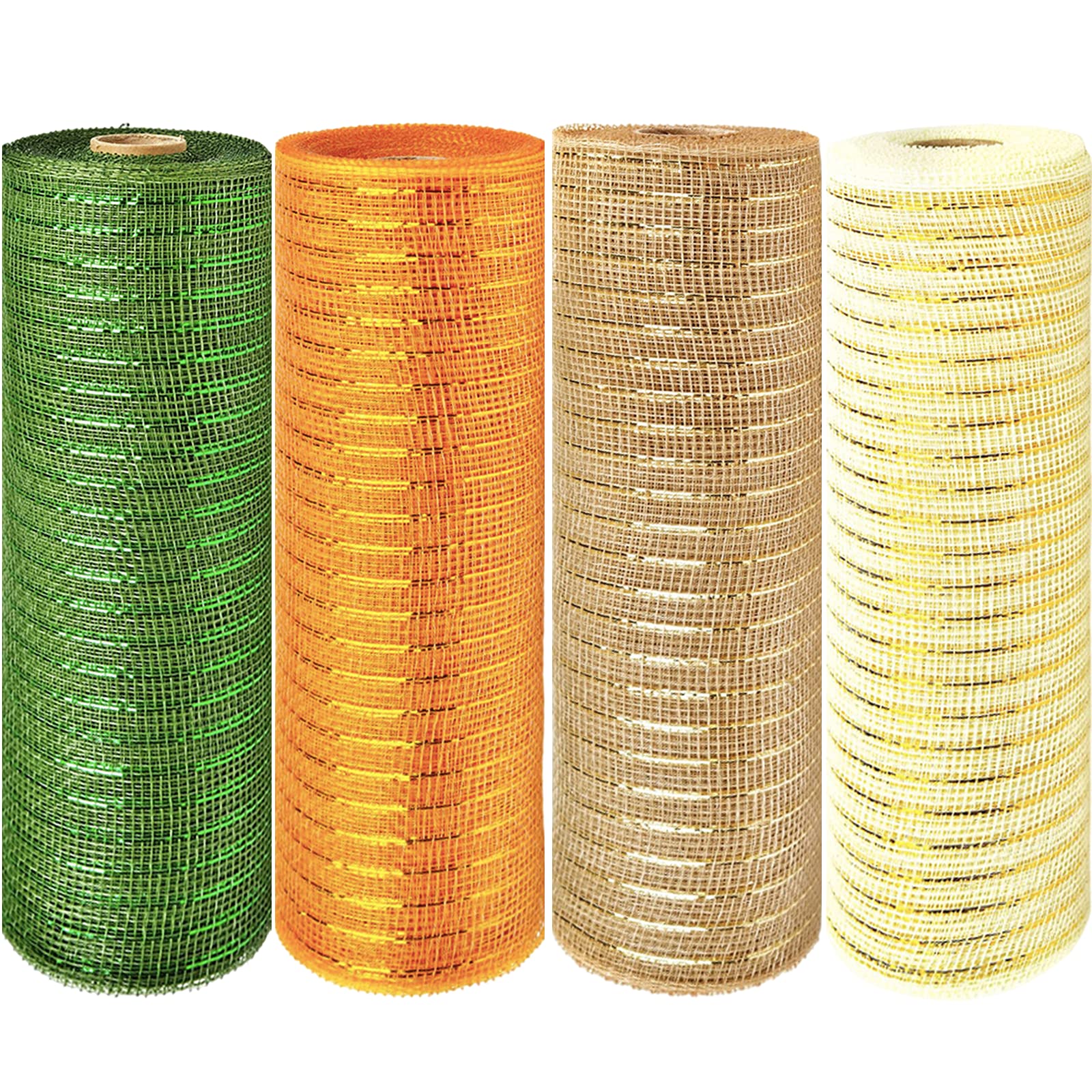 Buy 10Inch x 10Yards Deco Poly Mesh Ribbon 4 Pack Orange/Off White