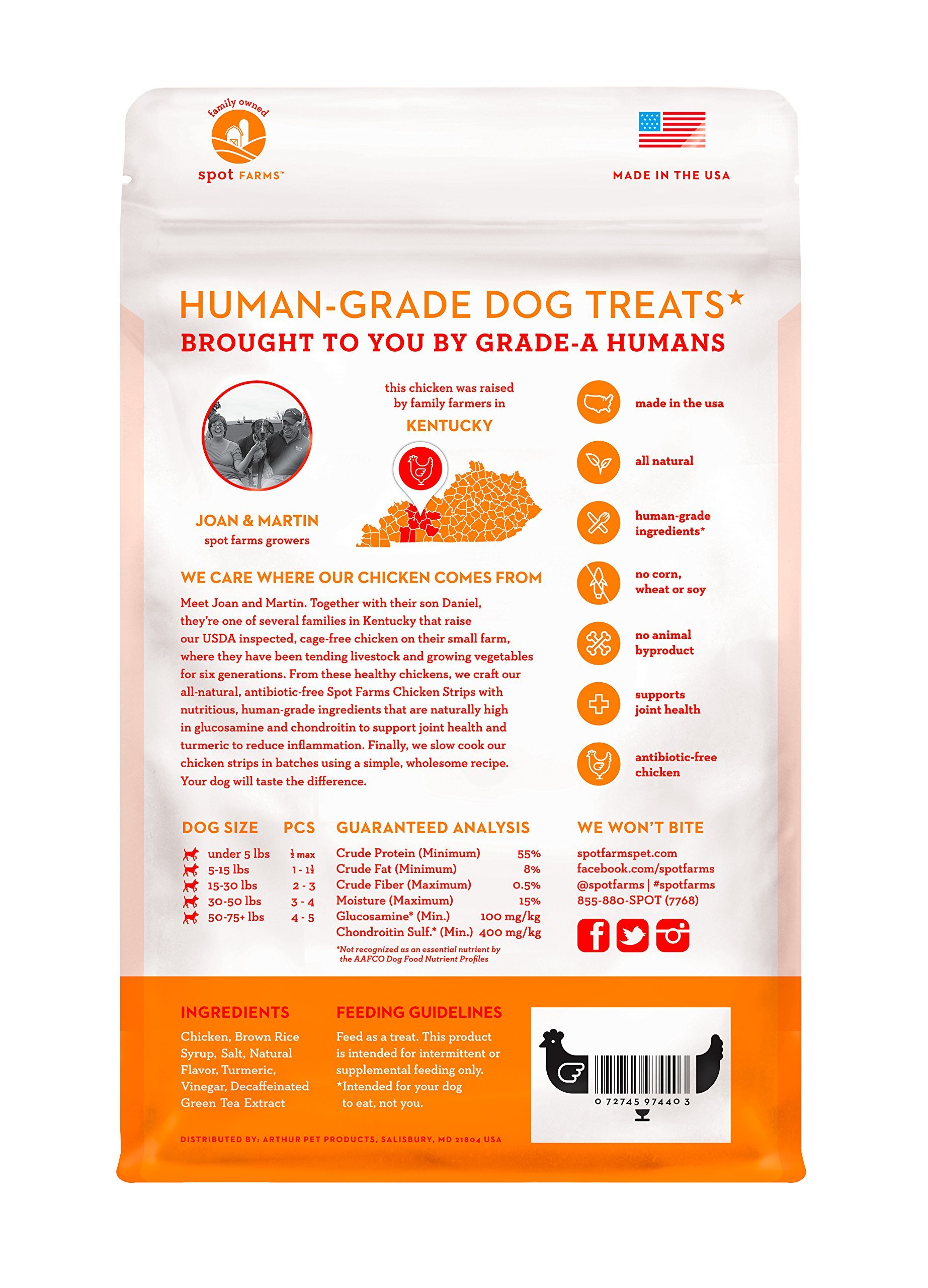 Spot Granjas Todos Naturales Humanos Grado Dog Treats, Tiras de Pollo con glucosamina y chondroitin, 12,5 oz