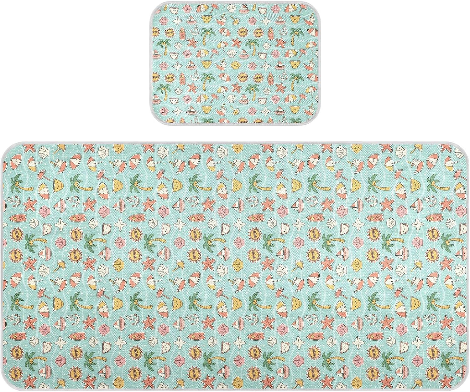 Baby Cooling Mat Retro Summer Beach Ice Silk Breathable Mesh Summer Crib Mattress Pad with Pillowcase, Soft Cooling Sleeping Surface for Infant & Toddler, 52"x28"