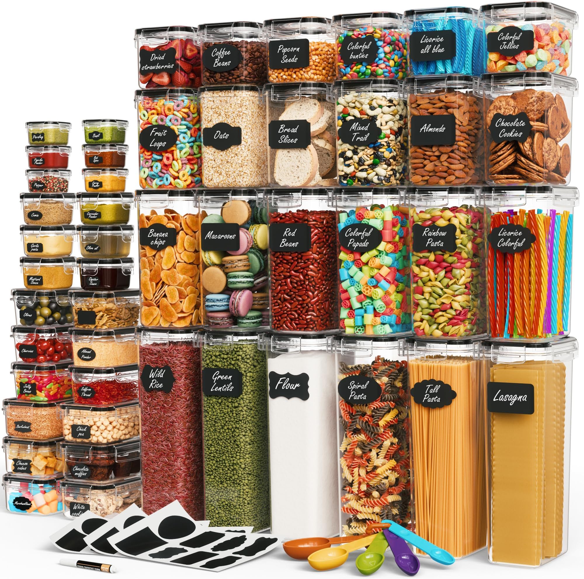 Ultra Large - 48 Pack Food Storage Containers | Kitchen and Pantry Organization Canisters for Cereal, Dry Food, Flour and Sugar, BPA Free, Includes 24 Labels