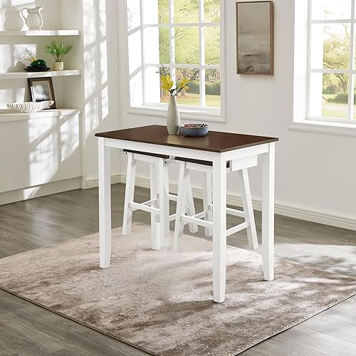 Miniatura 4 de Bar Table and Chairs Set, 3 Dining Table Set, Breakfast Table Set, for Living Room, Dining Room, Game Room Antique Grey White