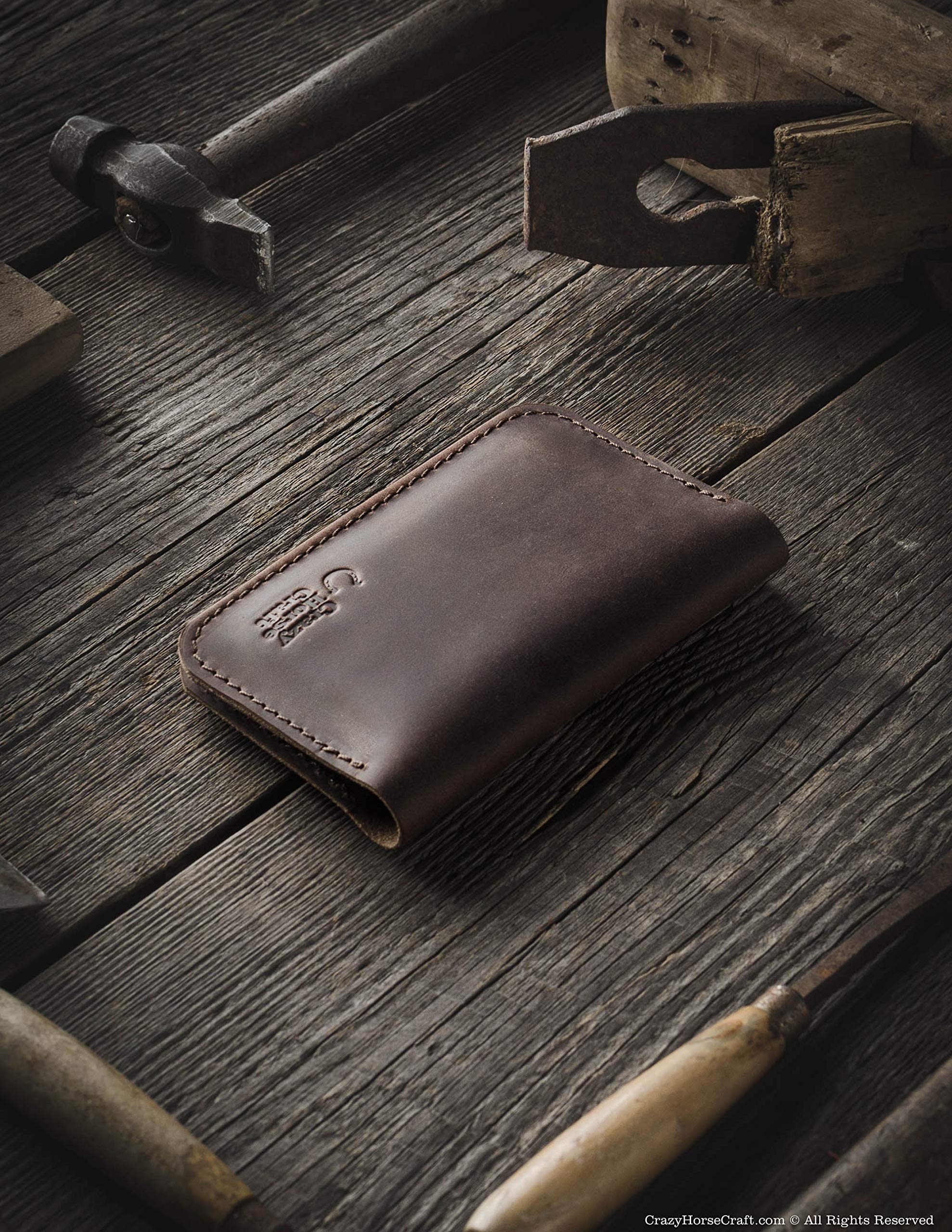 Crazy Horse Craft Kartenetui Leder Herren Damen, Slim Kartenhalter Wallet | Schlankes Portemonnaie aus echtem Rindsleder für viele Karten; flach und leicht, handgefertigt in Europa, Geschenkidee