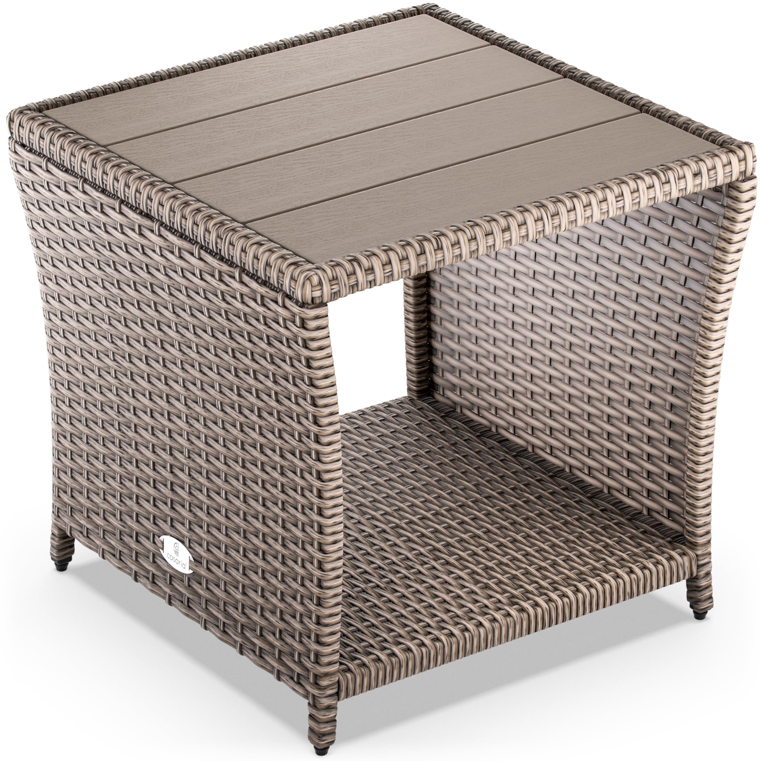 Casaria® Polyrattan Beistelltisch mit WPC Tischplatte 45x45x40cm 80 kg Belastbarkeit Wetterfest Outdoor Garten Terrasse Balkon Tisch Gartenmöbel Creme