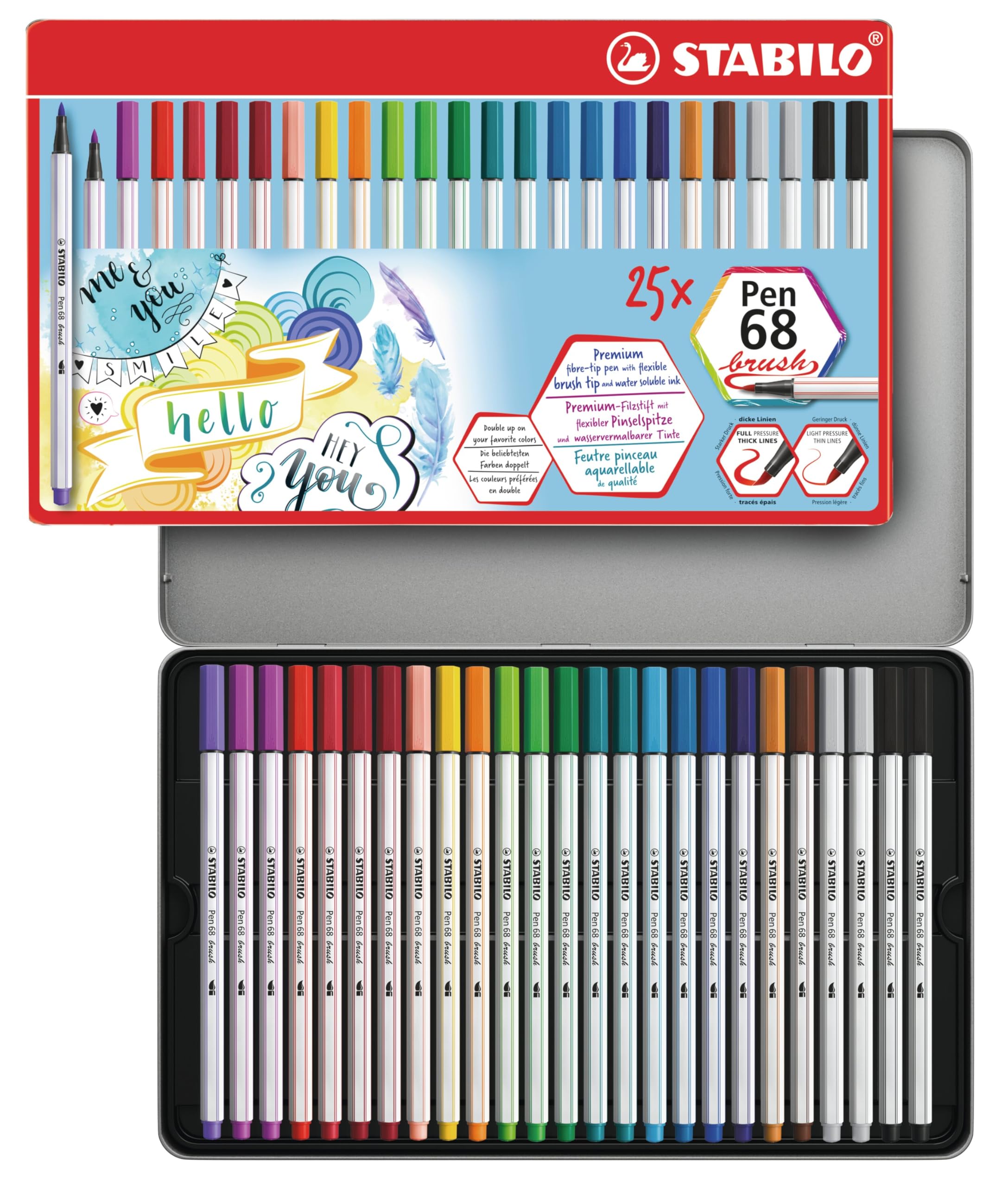 STABILO - Premium-Filzstift mit Pinselspitze für variable Strichstärken - Pen 68 brush - 25er Metalletui