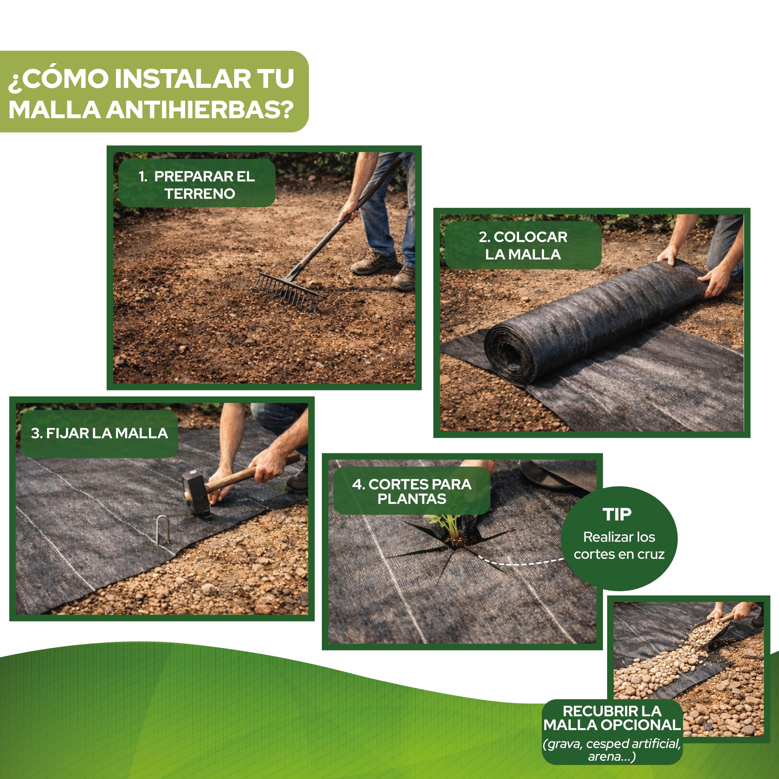 Control Garden Malla Antihierbas 2 x 50m Grosor 105gr | Malla Anti Malas Hierbas y Maleza para Jardín, Huerto, Cesped | Lona Antigerminante Transpirable, Permeable y Resistente
