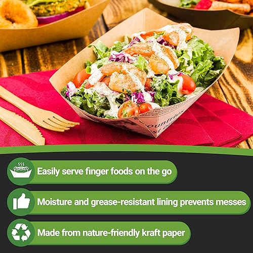 Miniatura 6 de Bio Tek - Botes de comida de 5.4 pulgadas, 200 bandejas de papel desechables para alimentos, resistentes, resistentes a la grasa, barcos de nacho de