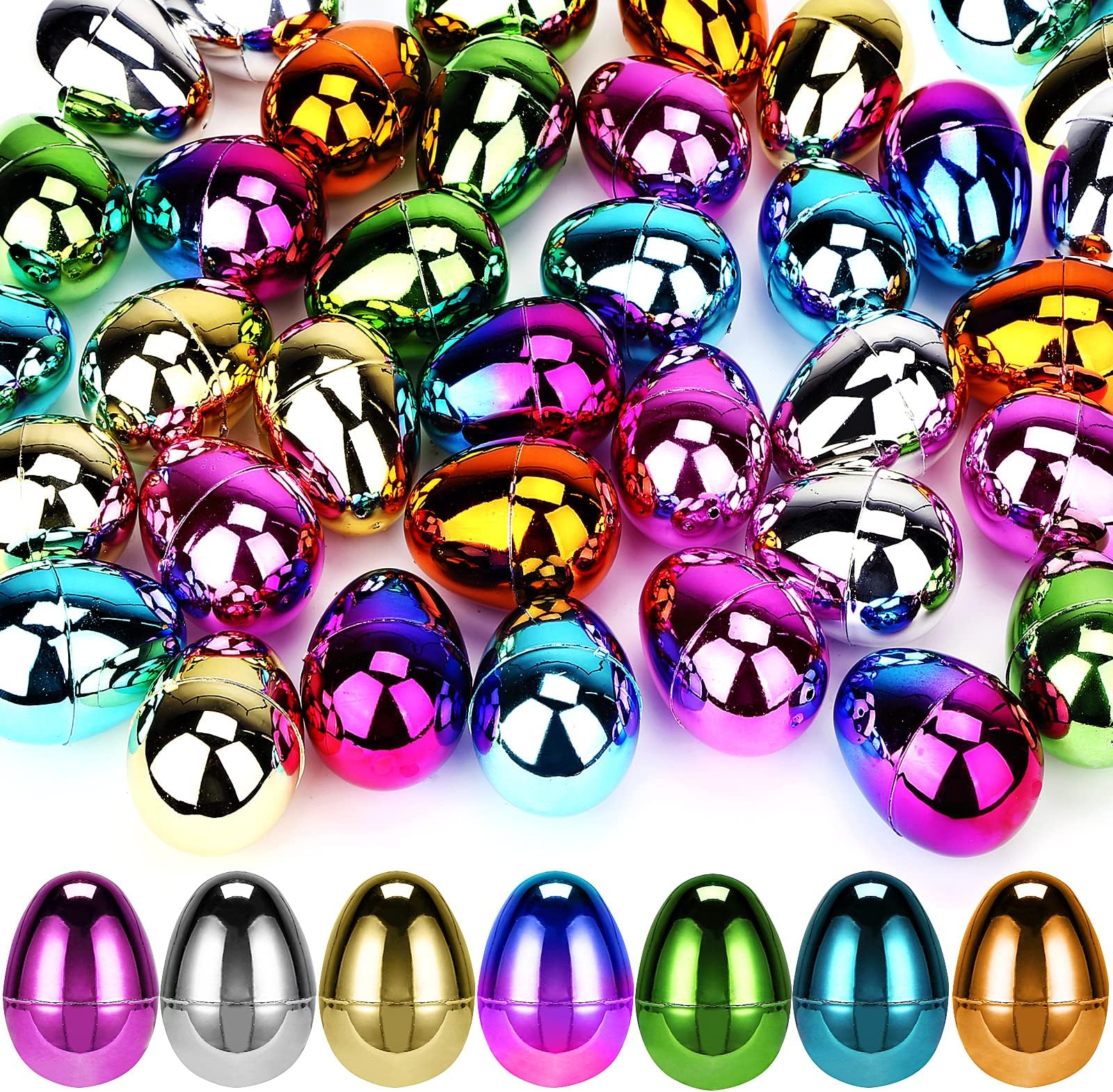 SallyFashion 42PCS Plastic Easter Eggs, Metallic Easter Eggs Hinged Empty Easter Eggs 2.4 Inch for Easter Party Easter Egg Hunt Basket Stuffers Party Favors