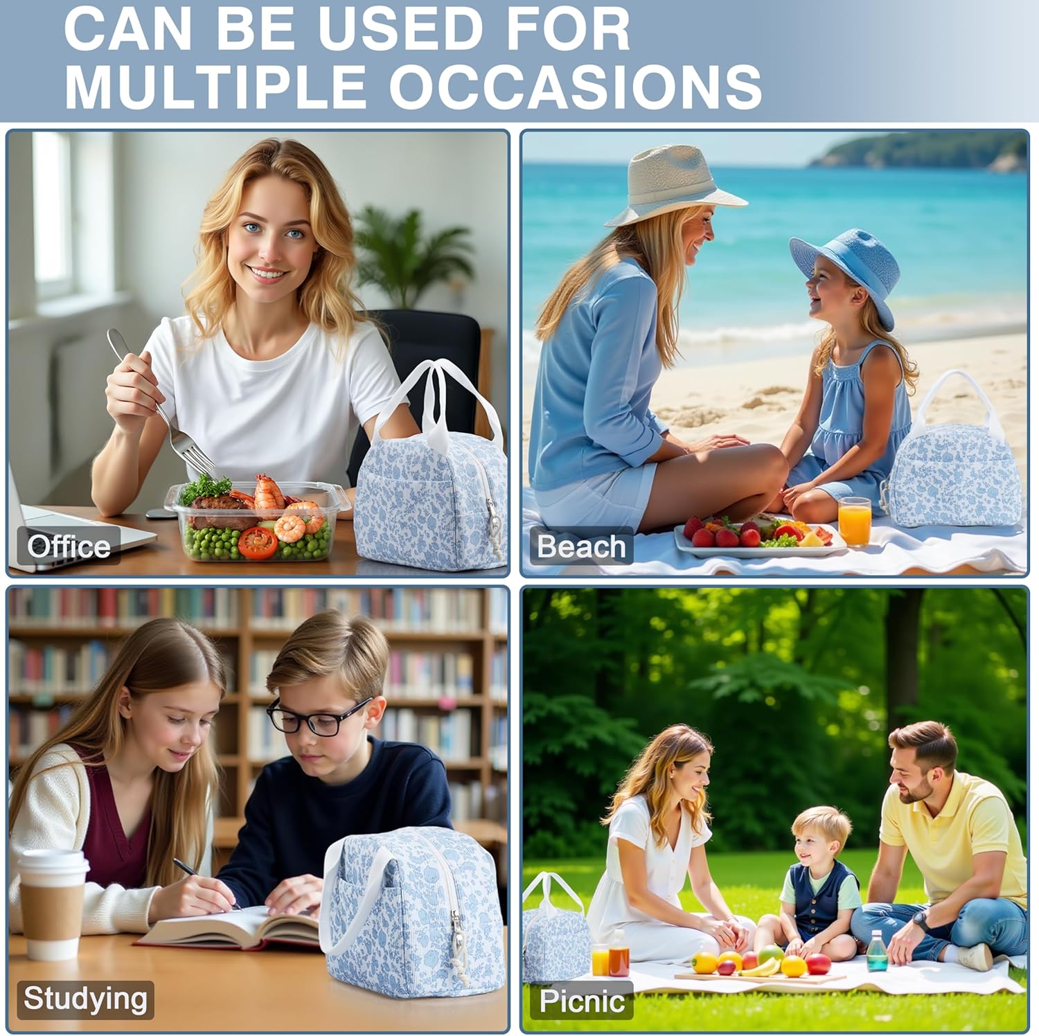 Lunch Bag - Insulated Lunch Box for Women, Reusable Large Capacity Cooler Bag for Adult, Small Leakproof Cute Corduroy Lunch Tote for Work Office Travel Picnic (Corduroy Blue-Flower) - Image 6