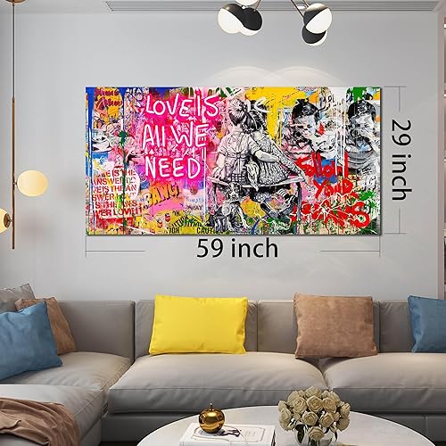 Miniatura 92 de JKWALL77 Arte de pared de graffiti – Decoración de pared de arte abstracto grande – Arte de pared en lienzo para sala de estar, listo para colgar