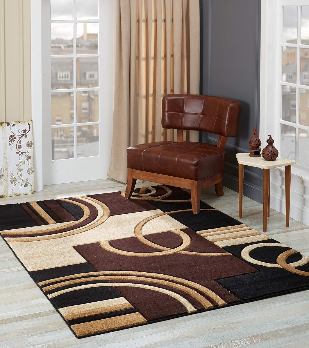 GLORY RUGS Alfombra moderna y suave tallada a mano, contemporánea, con textura esponjosa de primera calidad, para interior, salón, comedor y dormitorio (marrón, 5 x 7)