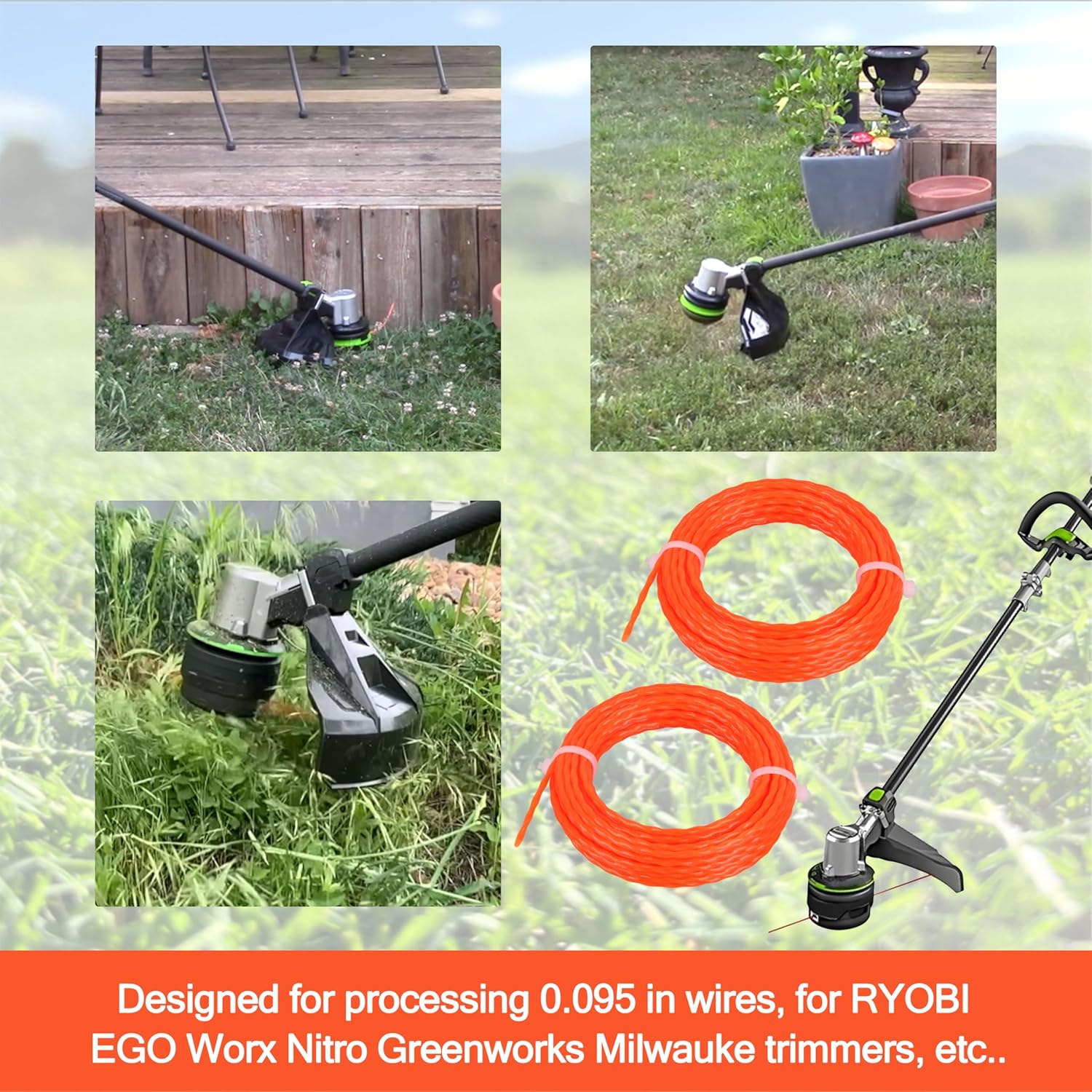 0.095" x16 ft. Pre-Cut Twisted String Trimmer Line Compatible with Most Trimmer Heads.095-in Weed Wacker String line fit for RYOBI Nitro EGO Worx Milwauke Greenworks Trimmer etc (12 Pack)