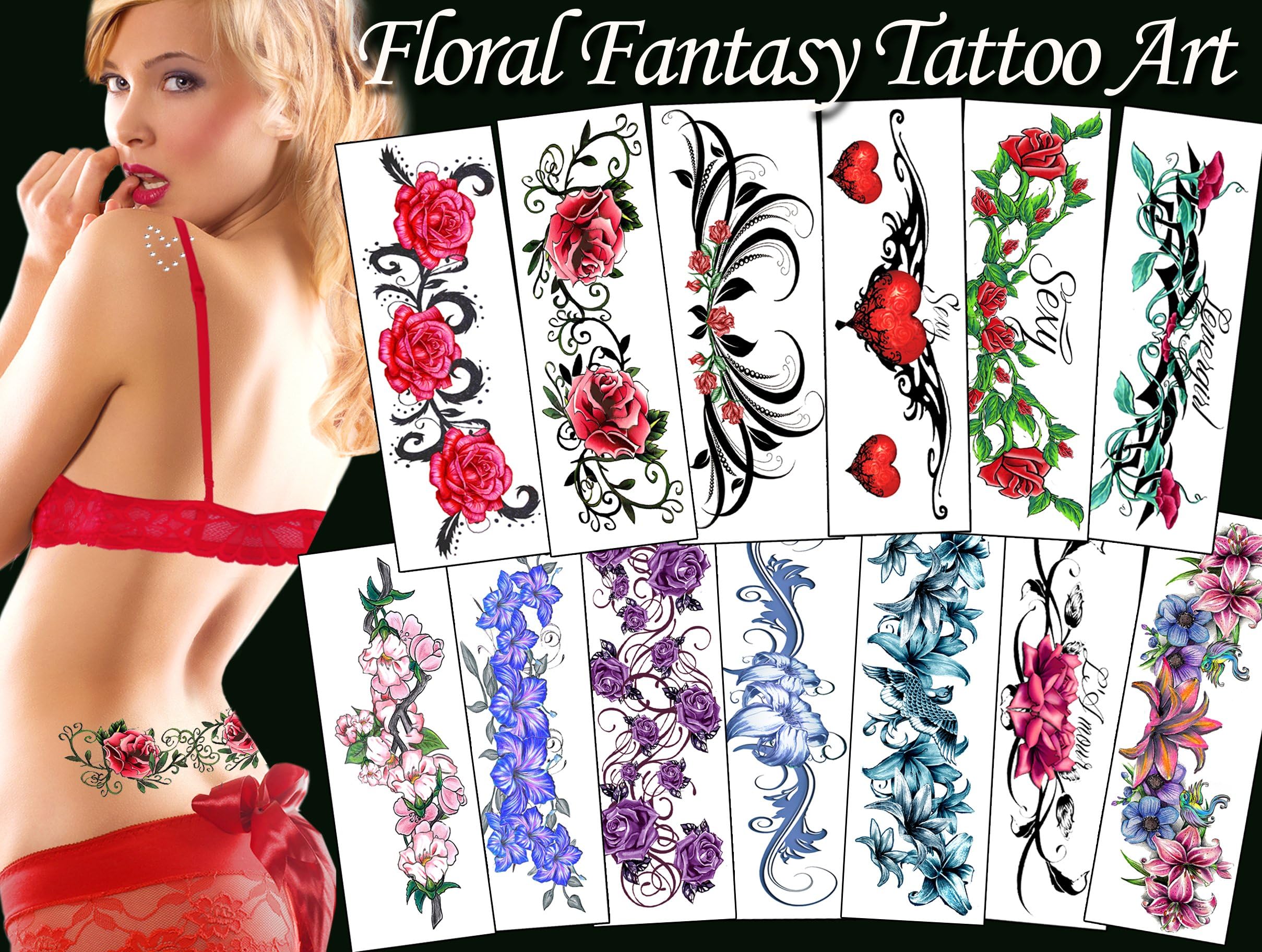 Floral Fantasy Temporary Tattoos Package
