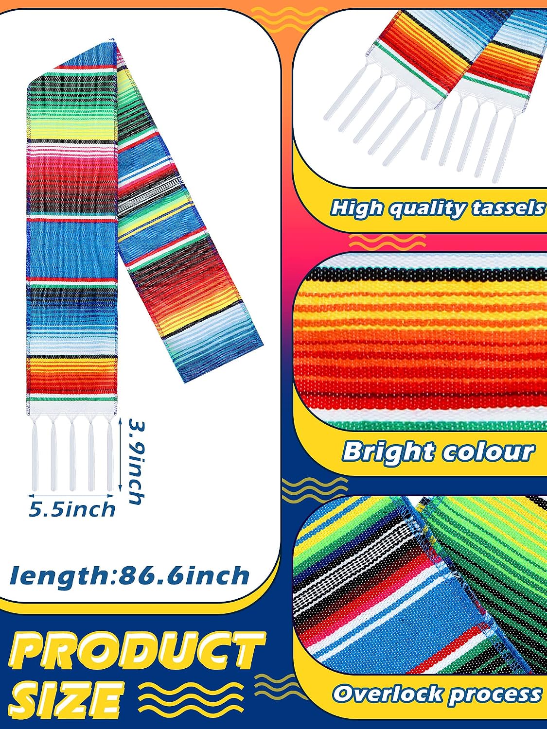 SATINIOR Mexican Graduation Stole 2026 Serape Stole Colorful Latino Serape Sash Scarf for Women Men, 84.6 x 5 Inches