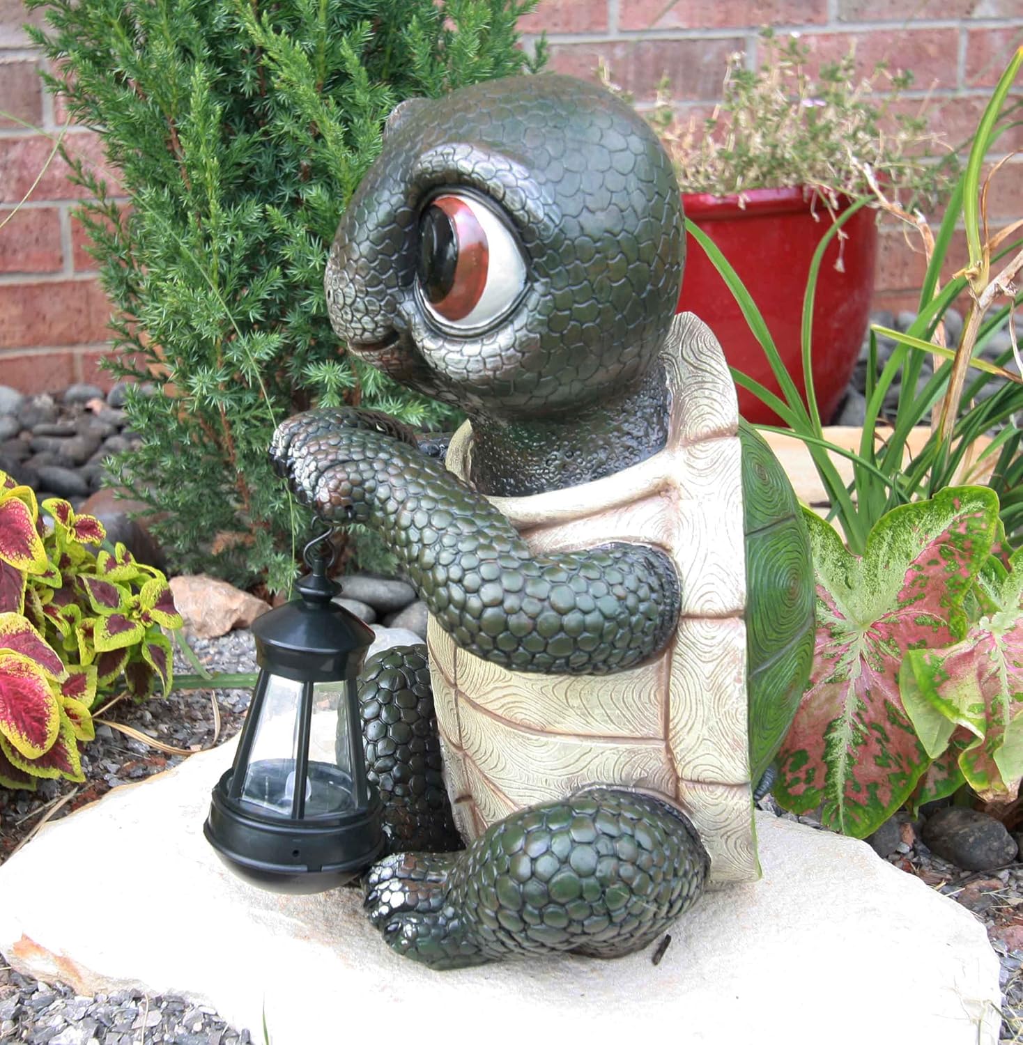 Gifts & Decors Adorable Baby Turtle Tortoise Holding Solar Lantern Garden Path Lighter Statue