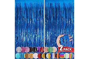 Blue Metallic Tinsel Foil Fringe Curtains- Photo Booth Props Backdrop for Birthday...