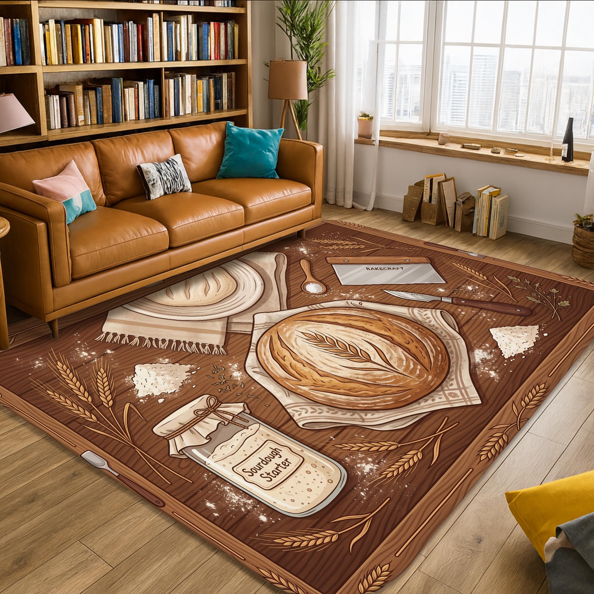 Tapis rustique sur le thème de la cuisson au levain, 1,5 x 2,1 m