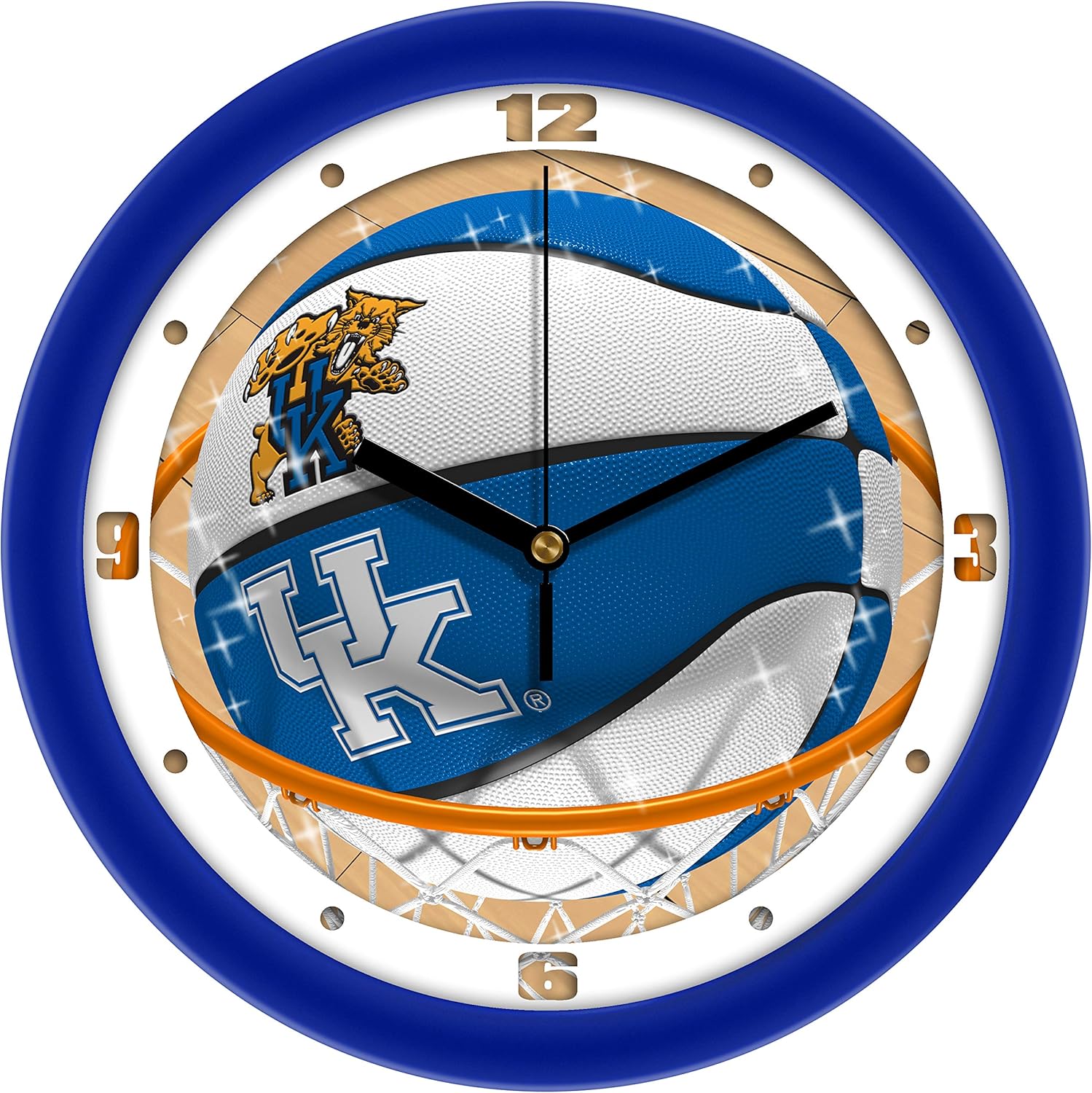 SunTime Kentucky Wildcats College Basketball Slam Dunk Wall Clock, Silent Non Ticking, 11.5"