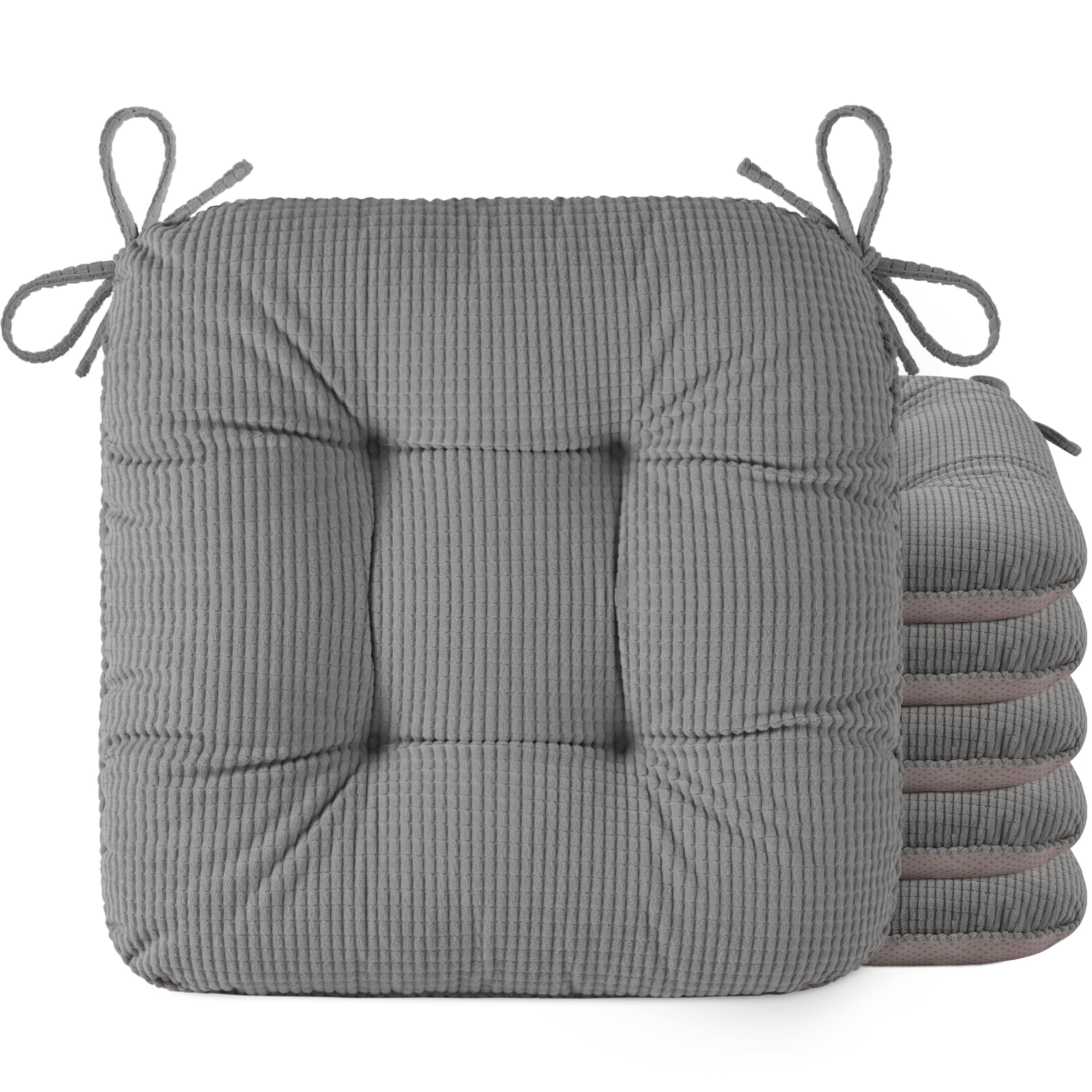 OVOV Dining Chair Cushions Set of 6, 42X40 cm, Non-Slip, Grey