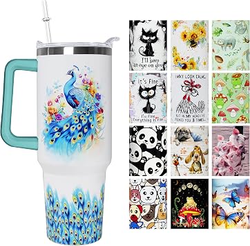 40 oz Stainless Steel Tumbler with Handle Straw & Lid - Peacock Lover Cute Tumbler Cup Travel Coffee Mug - Peacock Gifts for Women, Girls