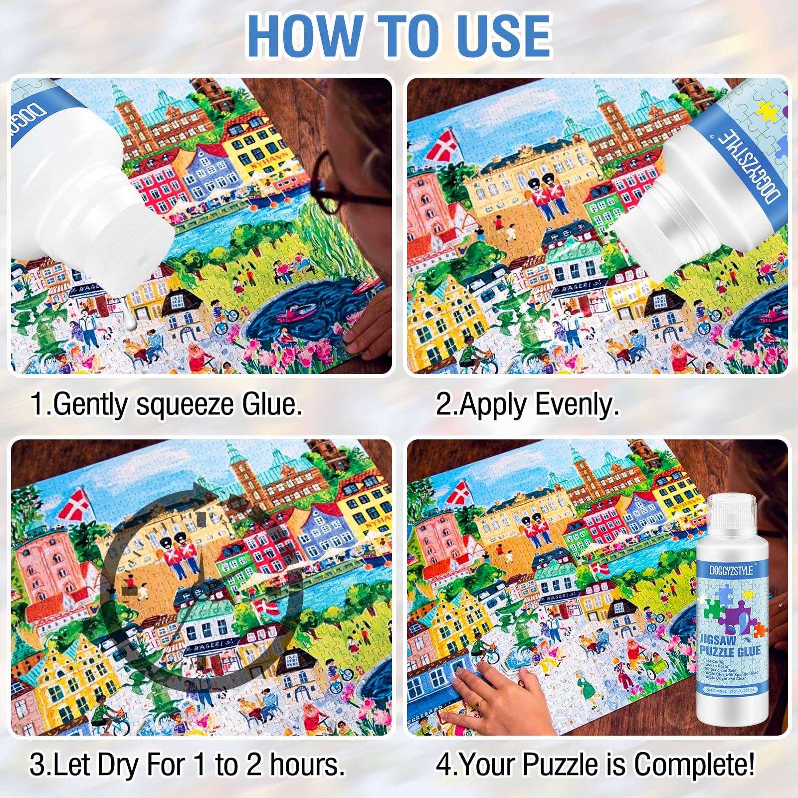 240ML Pegamento Para Rompecabezas Actualizado Con Aplicador,Pegamento Transparente Soluble En Agua Para Rompecabezas Especial Para Manualidades,No Tóxico Y De Secado Rápido,240ML Puzzle Glue