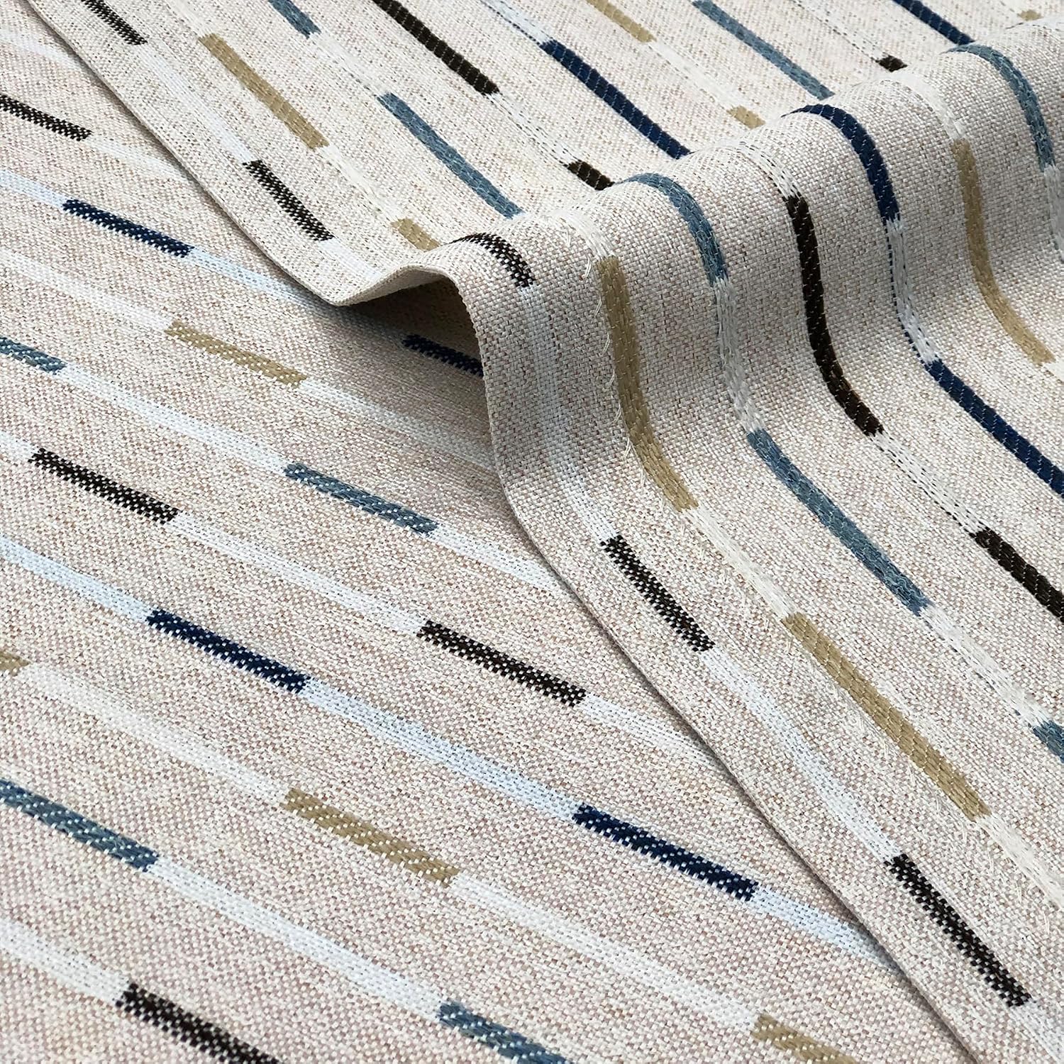 always4u Faux Linen Private Small Stripes Textured Window Curtain Panels Set of 2 Blue 54 * 63 Inches
